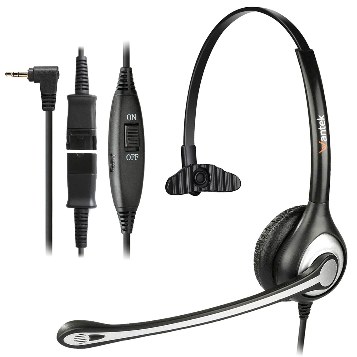 Wantek 2.5Mm Telephone Headset Monaural With Noise Canceling Mic+Quick Disconnect Compatible With Cisco Linksys Spa Polycom Gran