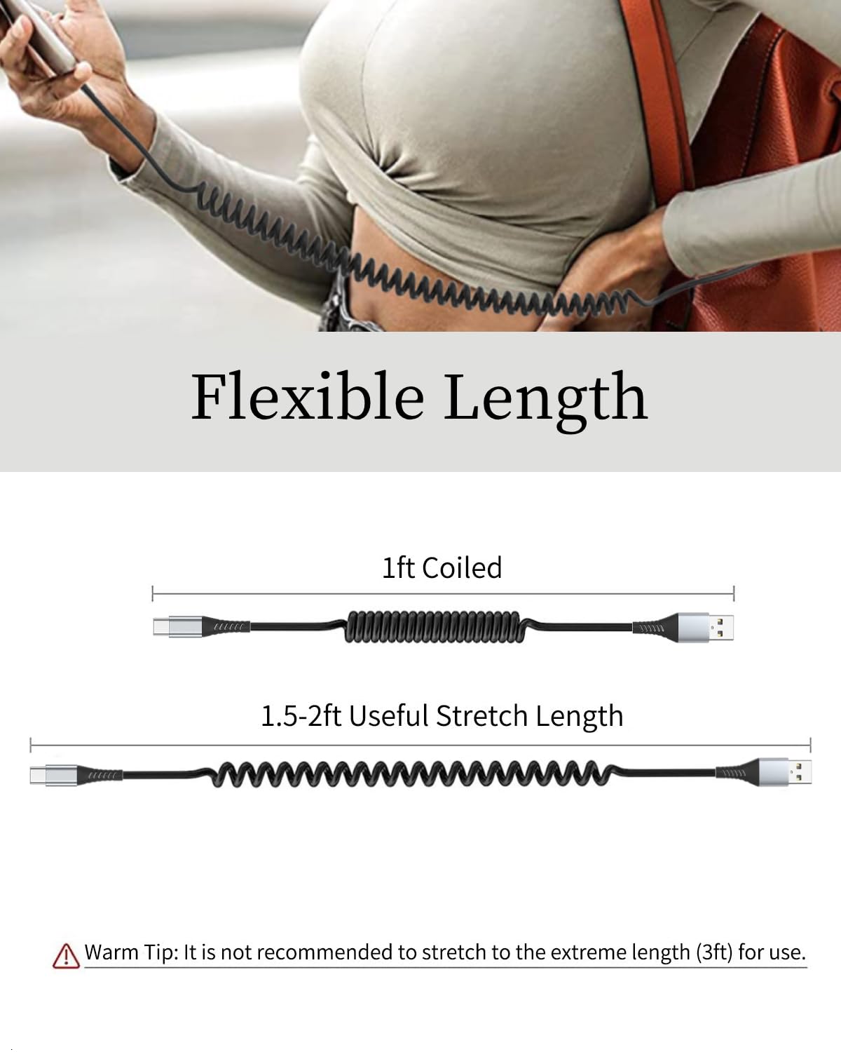 Coiled Usb C Cable, 2 Pack Usb To Usb C Coiled Cable For Car Short Usb C Retractable Cable For Iphone 15 Pro Max, Samsung Galaxy