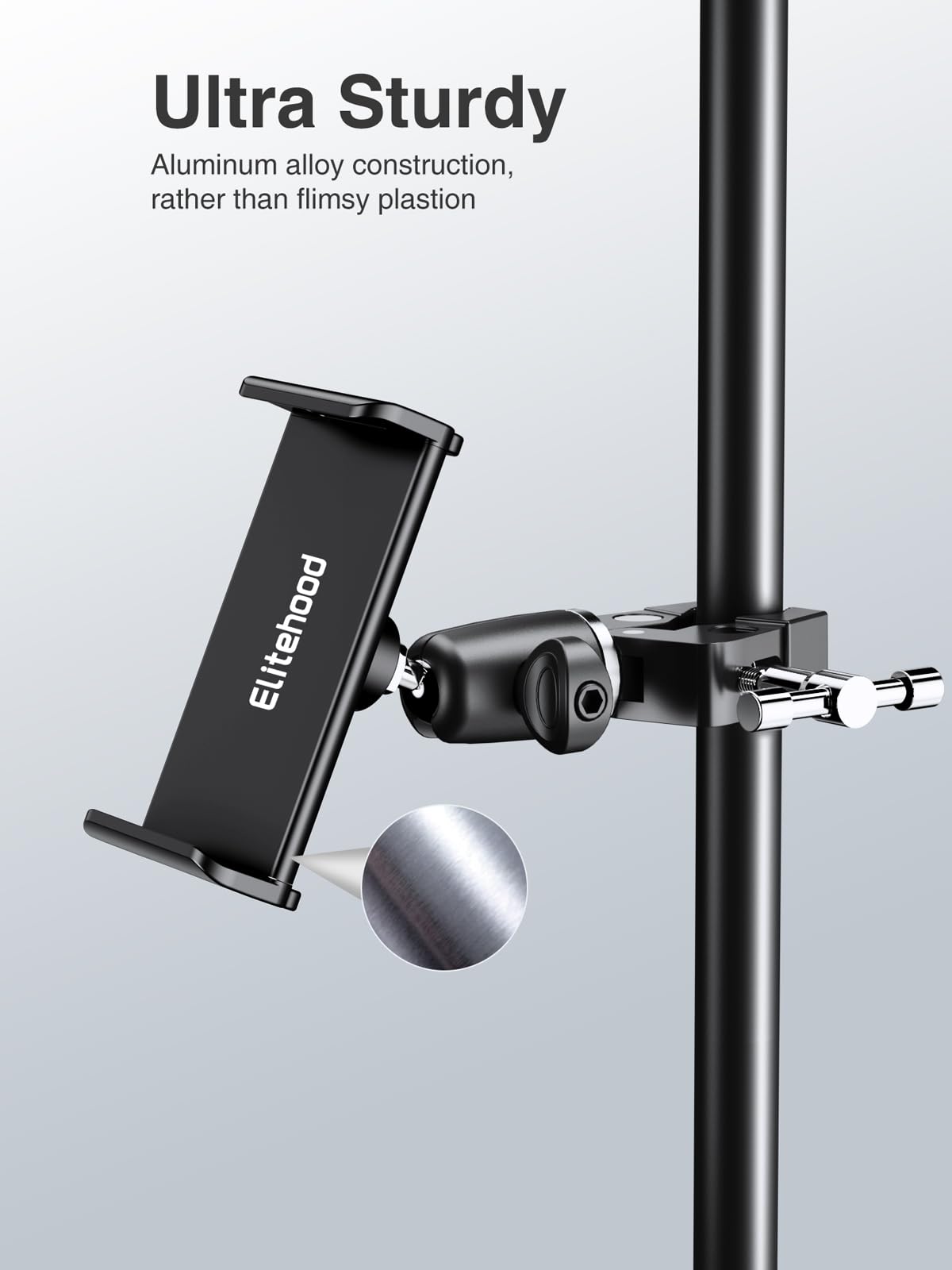 Elitehood Metal Ipad Mic Stand Holder, 360� Swivel Tilt Microphone Stand Phone Holder Mount, Aluminum Tablet Clamp Adapter For All Phone, Ipad Pro 12.9/11, Ipad, Ipad Mini Air And More 4 12.9' Tablet