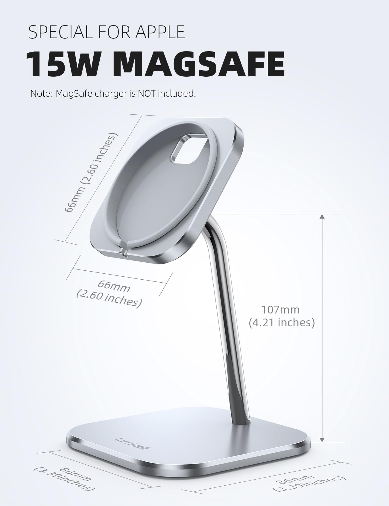 Lamicall Phone Stand for MagSafe Charger   [MagSafe Not Included] 360 Rotation Adjustable Aluminum Charging Holder Dock for Desk, Compatible with Apple iPhone 15 14 Plus 13 12 Mini, Pro, Pro Max