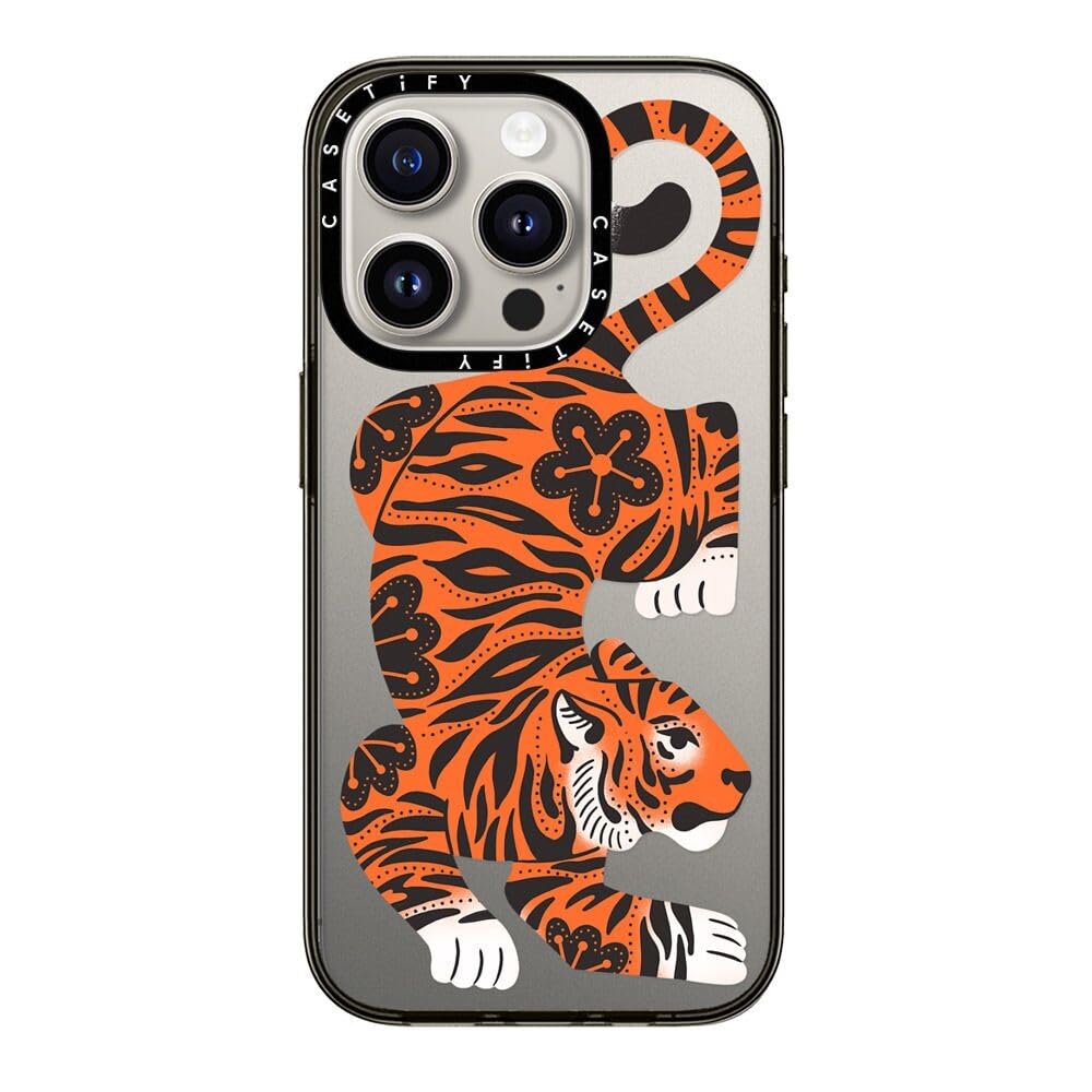 Casetify Compact Iphone 15 Pro Case [2X Military Grade Drop Tested / 4Ft Drop Protection]   Fierce Tiger   Clear Black