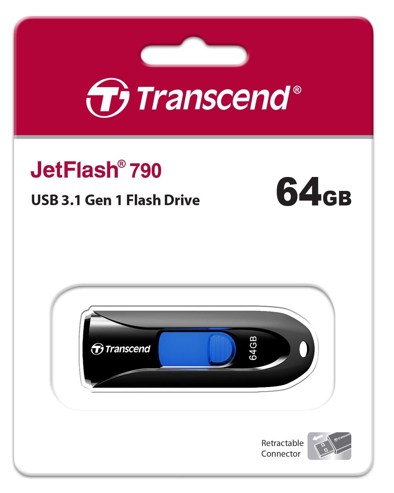 Transcend 64GB JetFlash 790 USB 3.0 Flash Drive (TS64GJF790K), Black