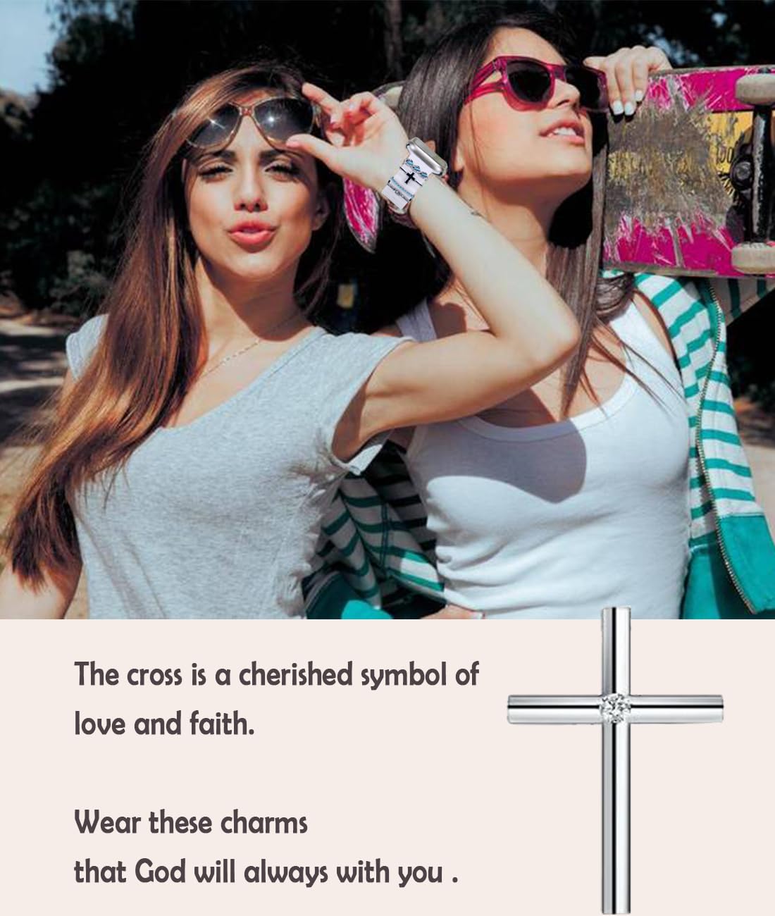 Sunoreek Silver Cross Watch Band Charms For Apple Women - Iwatch Bands Charms, Western Turquoise Decorative Rings Loops For Appl