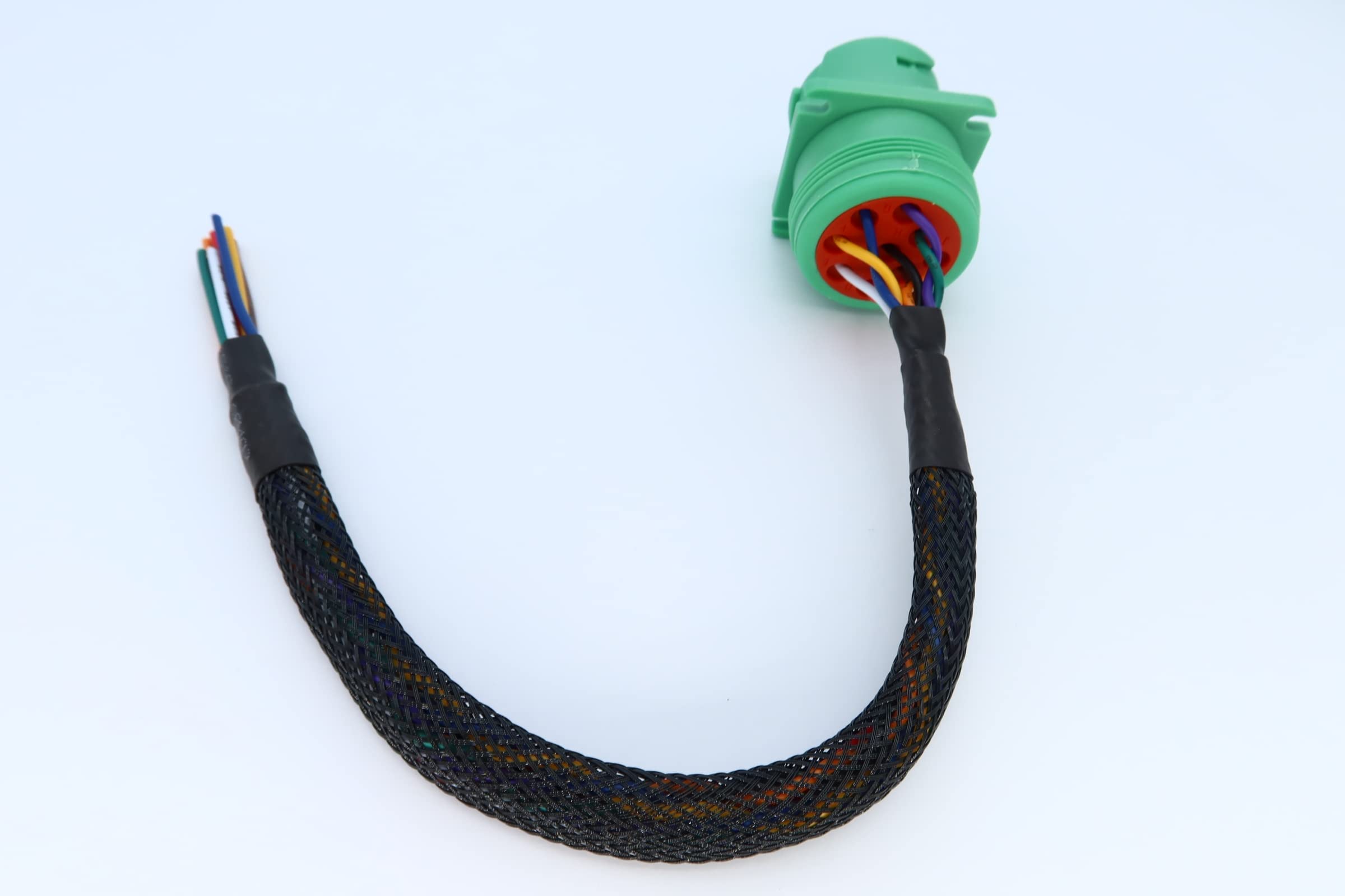 Type 2 Green J1939 Pigtail Cable Female 9Pin To Open End Flange 1Ft