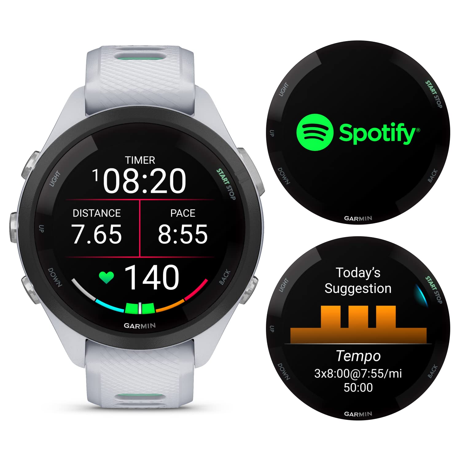 Wearable4U Garmin Forerunner 265S Music Gps Running 42 Mm Smartwatch, Whitestone With Amoled 1.1In Touchscreen Display White Ear