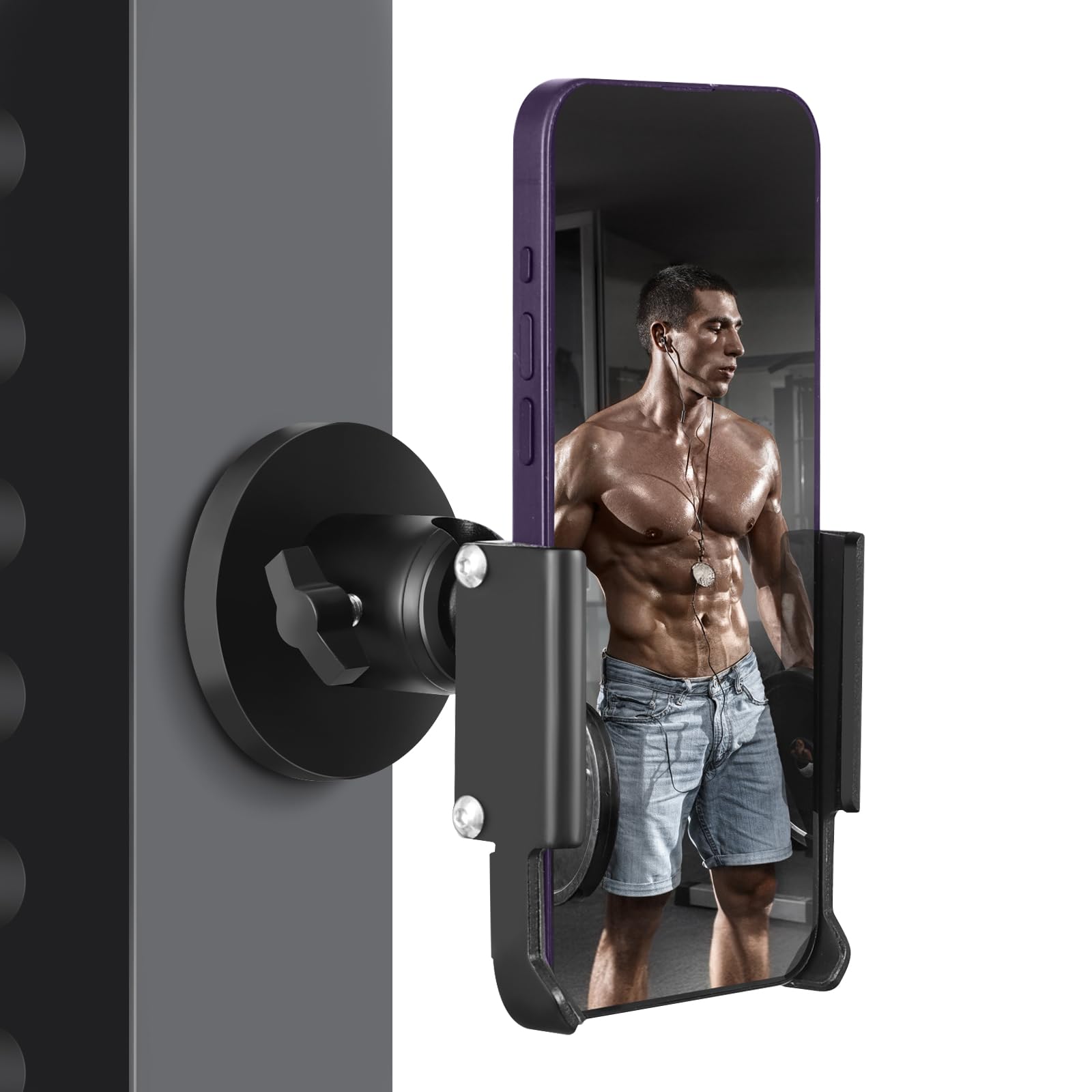 Vinkqiado Gym Magnetic Phone Holder, All Metal Magnet Base Phone Mount For Gym Equipment, Tractor, Refrigerator, Forklift, Or An