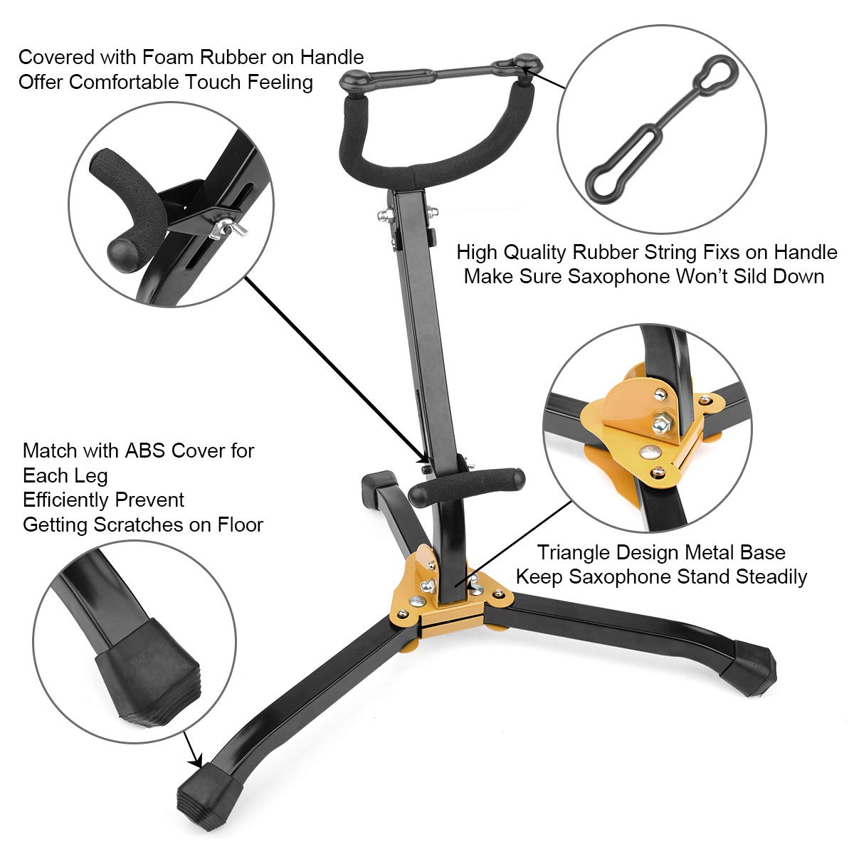 Eison Saxophone Stand Foldable Alto/Tenor Sax Stand Saxophone Bracket Sax Holder Adjustable Triangle Base With Sax Strap And Cle