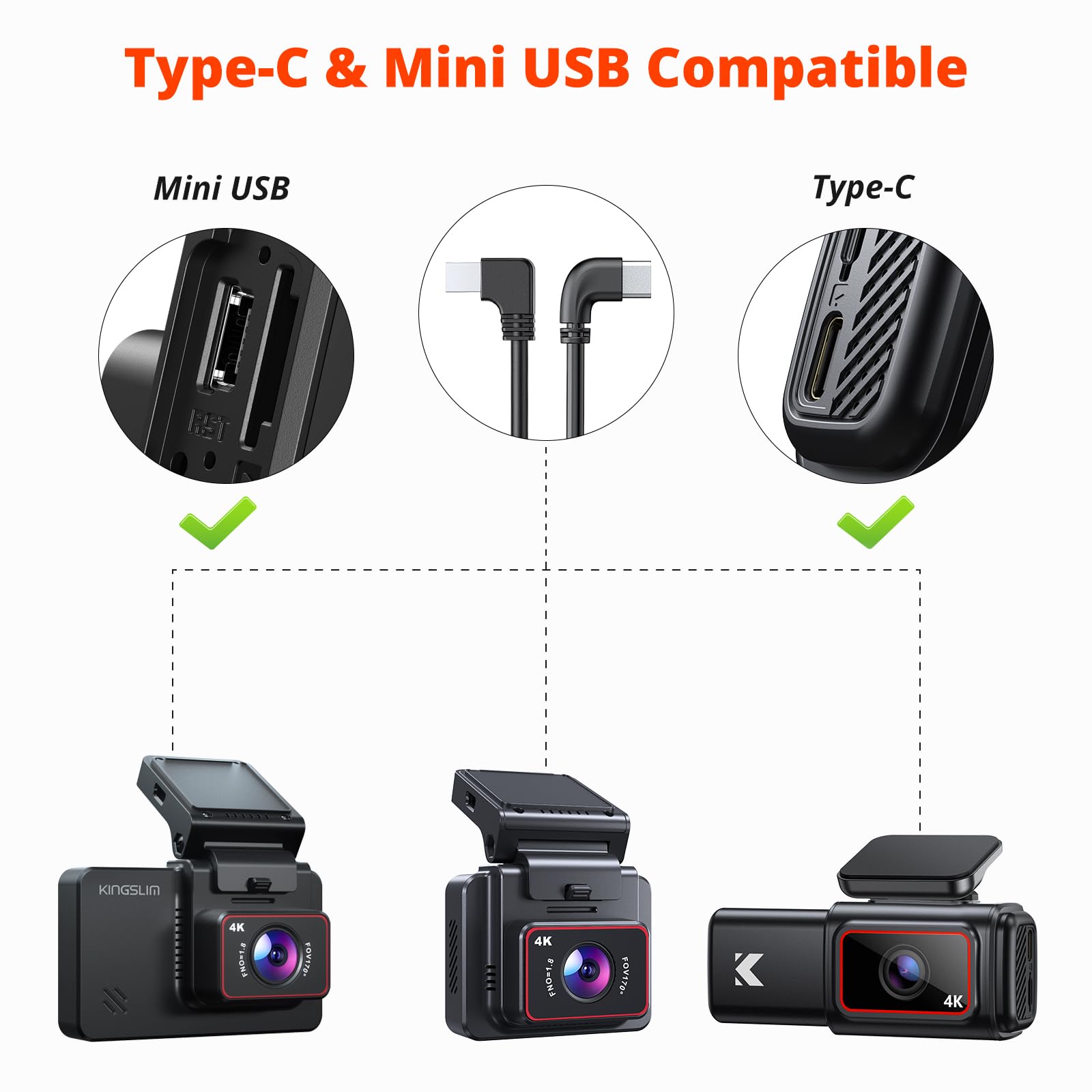 Kingslim H02 Dash Cam Hardwire Kit 11.5Ft, Type C/Mini Usb 2 In 1 For Dash Camera, Converts 12V 24V To 5V/2.5A Low Voltage Prote
