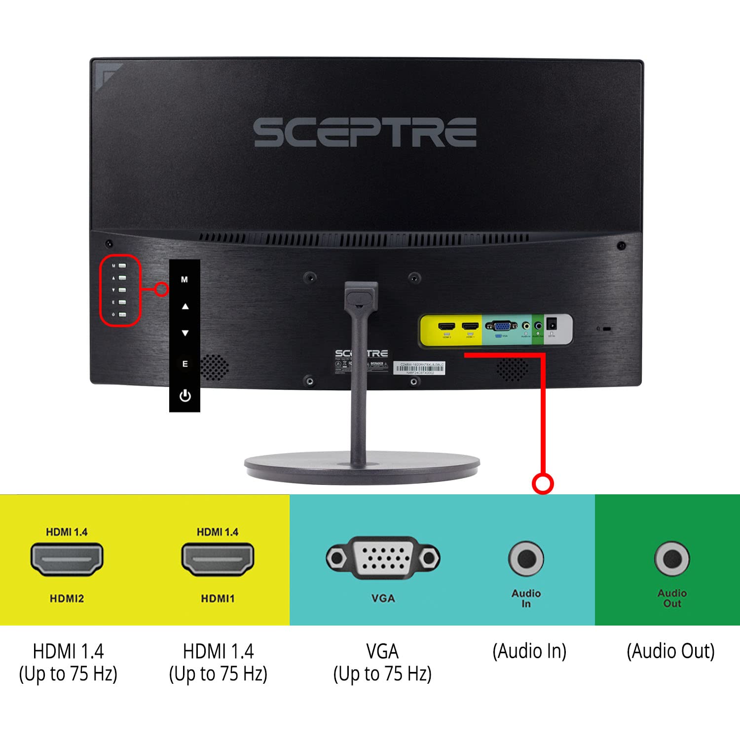 Sceptre 24-Inch Curved Gaming Monitor 1080p, R1500, 98% sRGB, Metal Black, HDMI x2, VGA, Built-in Speakers, VESA