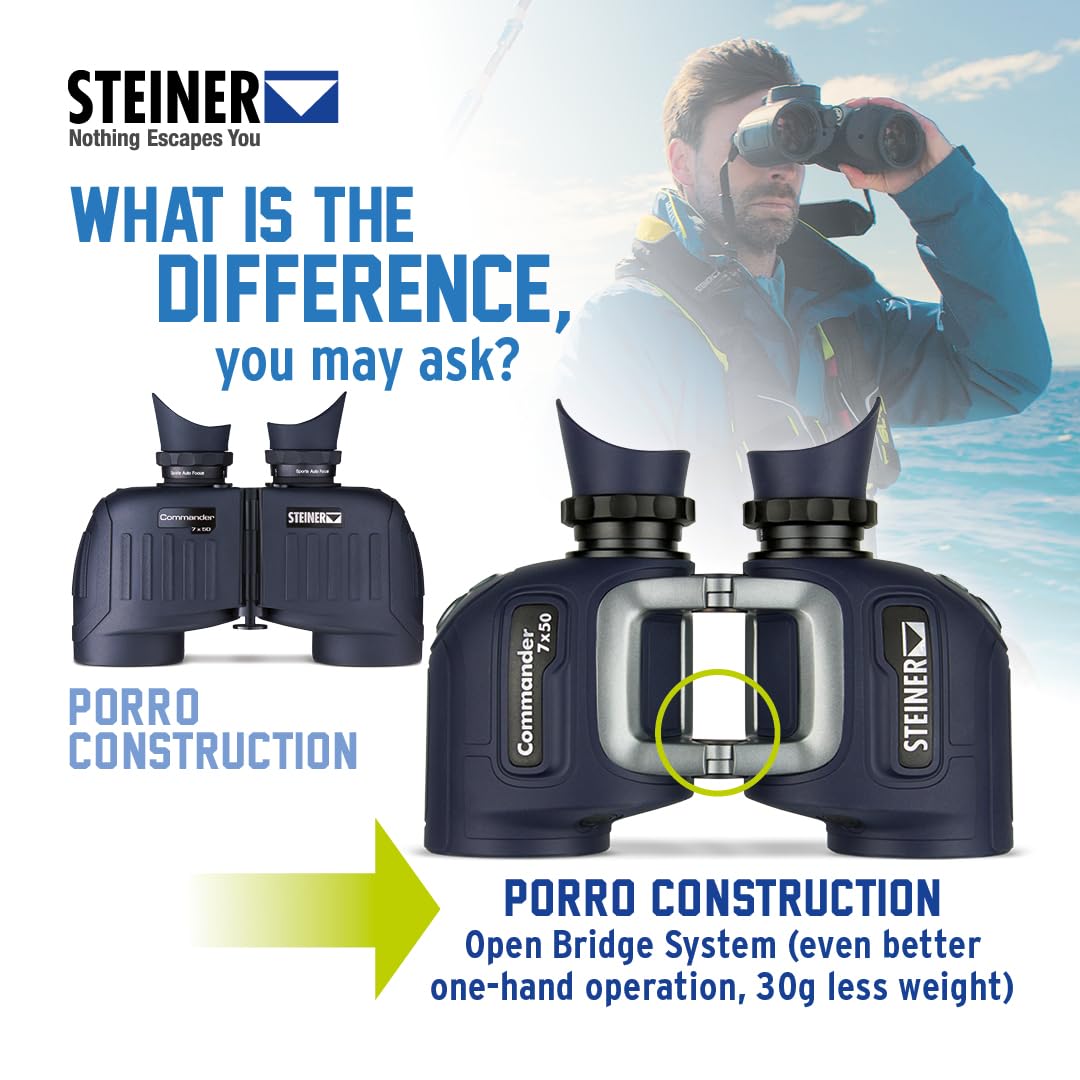 Steiner Optics Marine Commander 7X50 With Compass Professional Waterproof Binoculars, German Quality, Crystal Clear Images