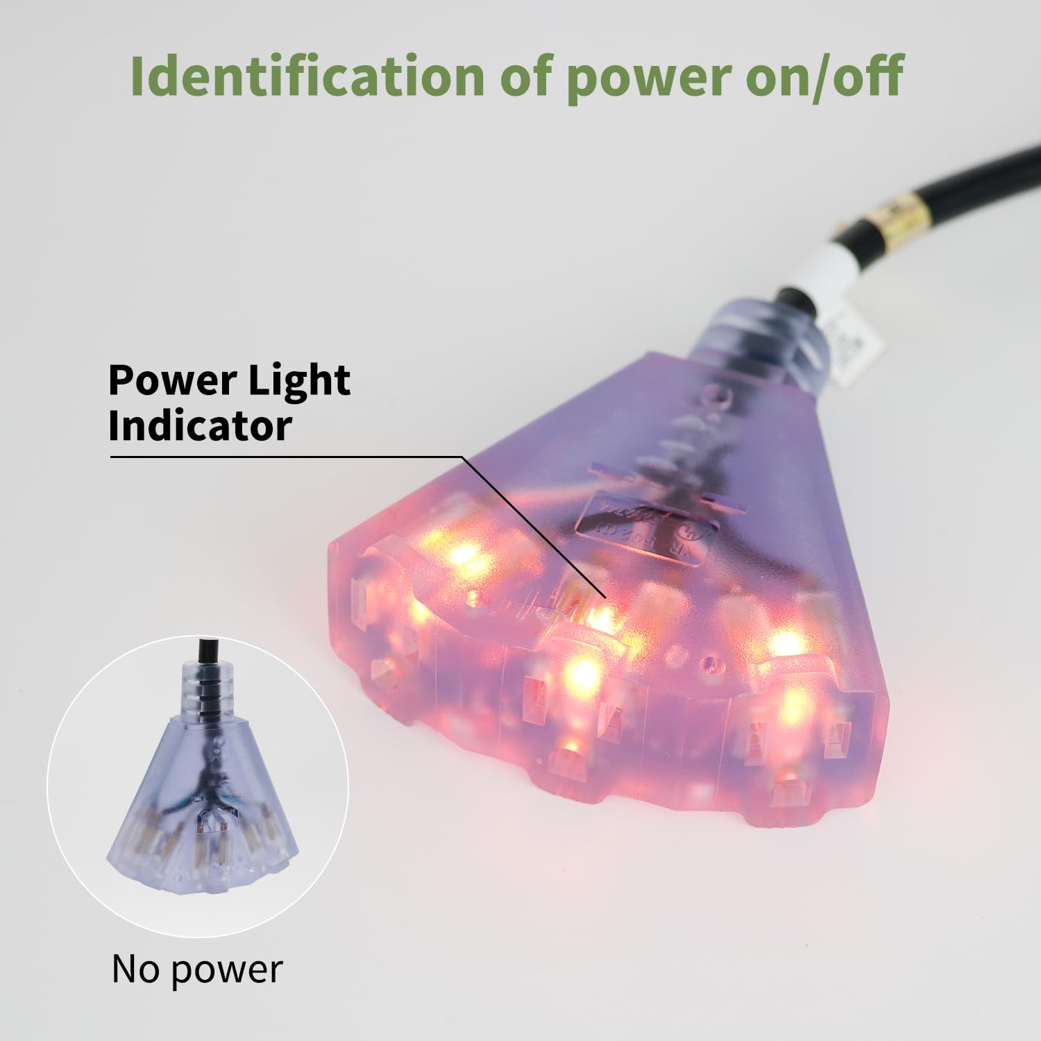 Firmerst 2Ft 3 Outlets Lighted Outdoor Extension Cord 1875W 14Awg Black