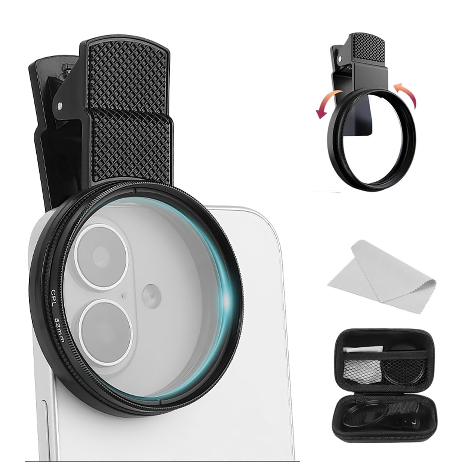 52Mm Clip-On Cpl Phone Camera Filter Kit, Circular Polarizer Filter, Cpl Polarizer Phone Camera Lens Filter For Iphone Samsung/A