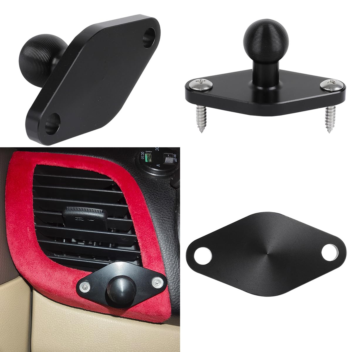 Aluminum Amps To 17Mm Ball Adapter With Extension Rod For Car Phone Holder, Drill Mount Ball Plate Base Meets Industry Standard