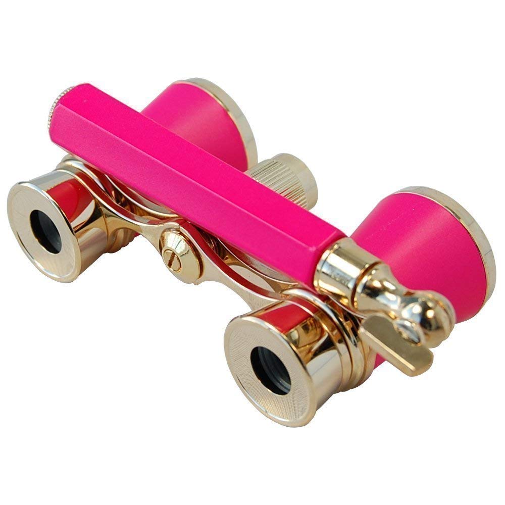 Hqrp Opera Glasses Rose/Pink Pearl With Gold Trim W/Crystal Clear Optic (Cco), Extendable Handle