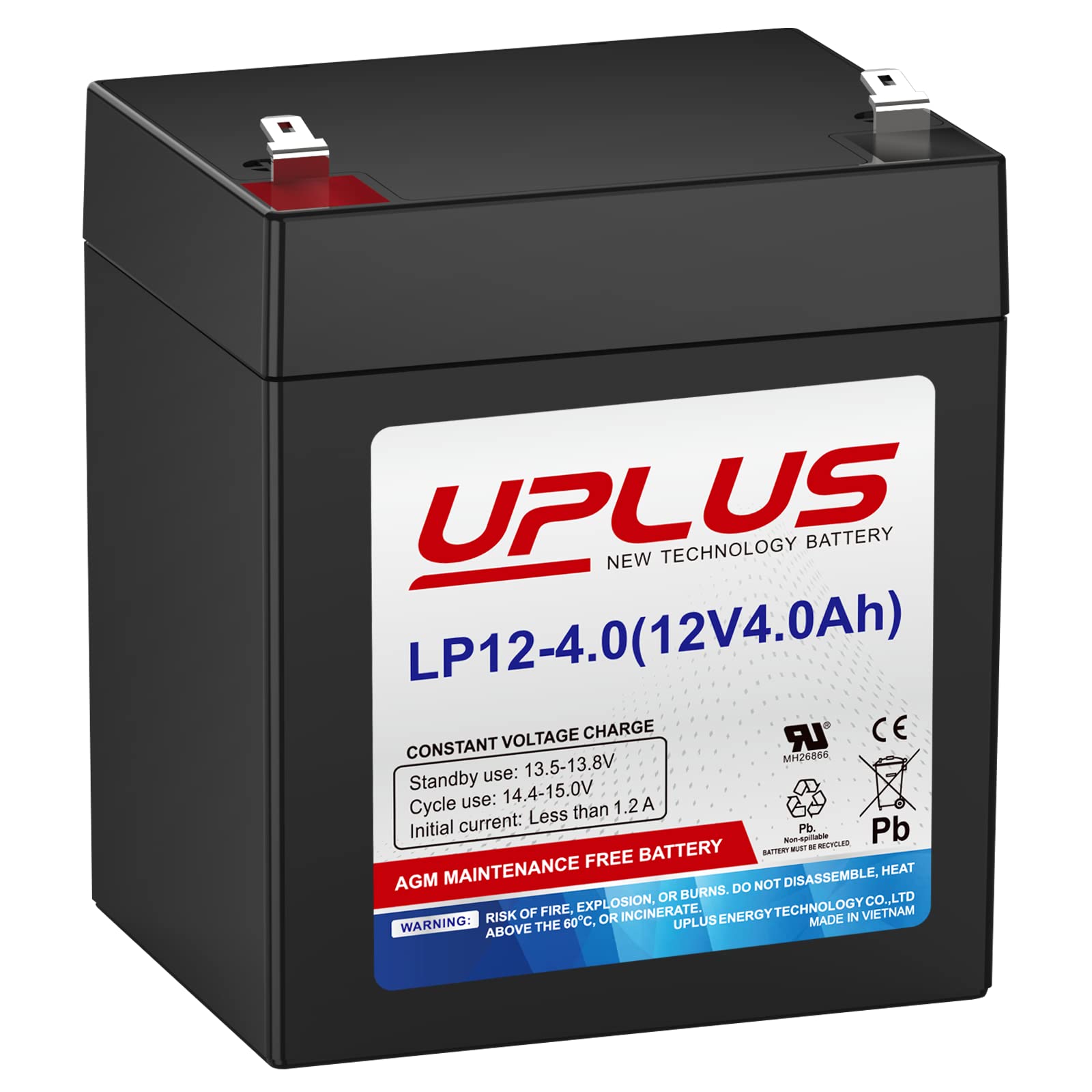 UPLUS 12 Volt 4AH Rechargeable AGM Battery, LP12-4 SLA Alarm Battery Replacement Batteries for Security Control Panel, Garage Do