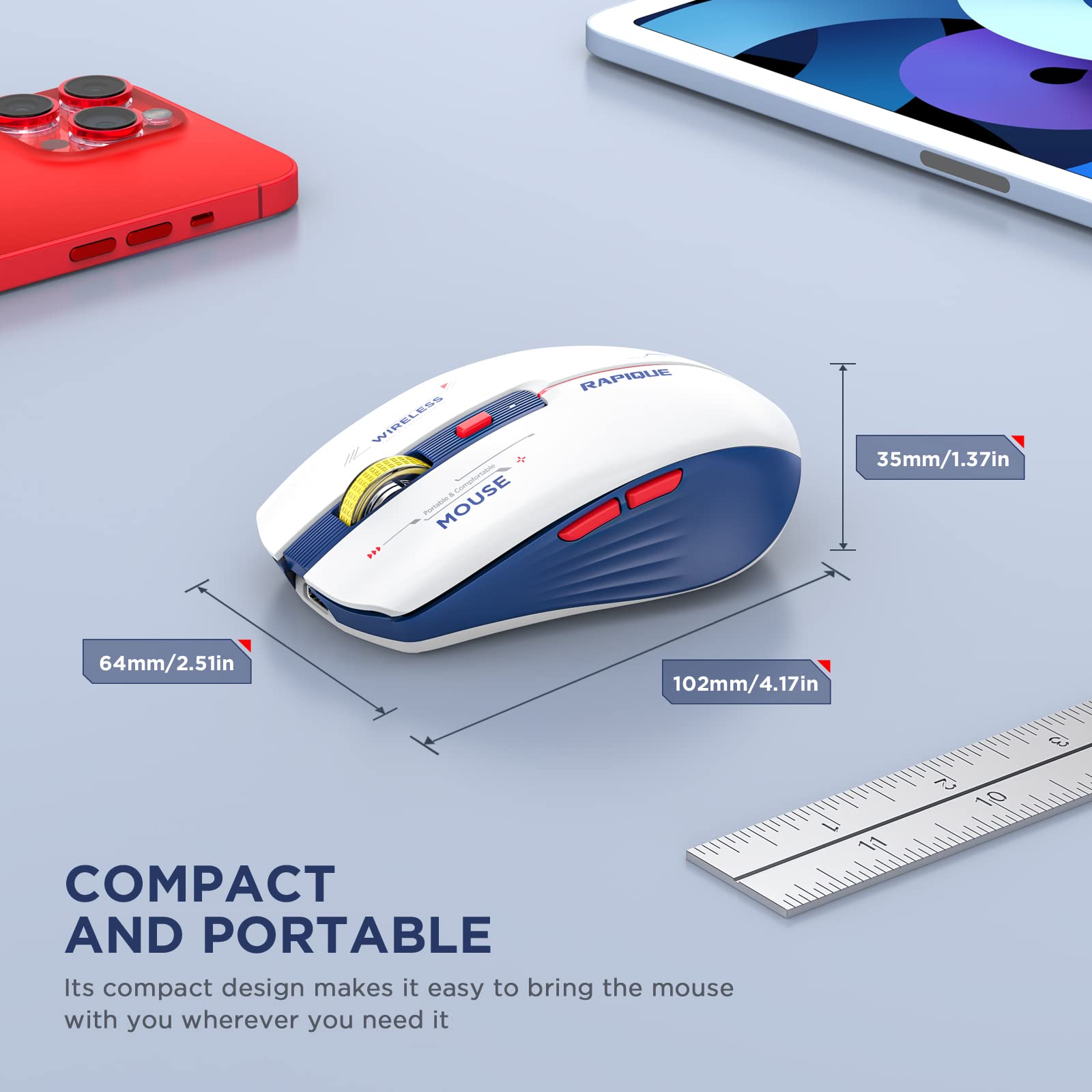 Rapique Bluetooth Wireless Mouse   (Bt1/Bt2+Usb) Tri Mode High Performance, Rechargeable, Multi Device Compatible With Pc/Laptop