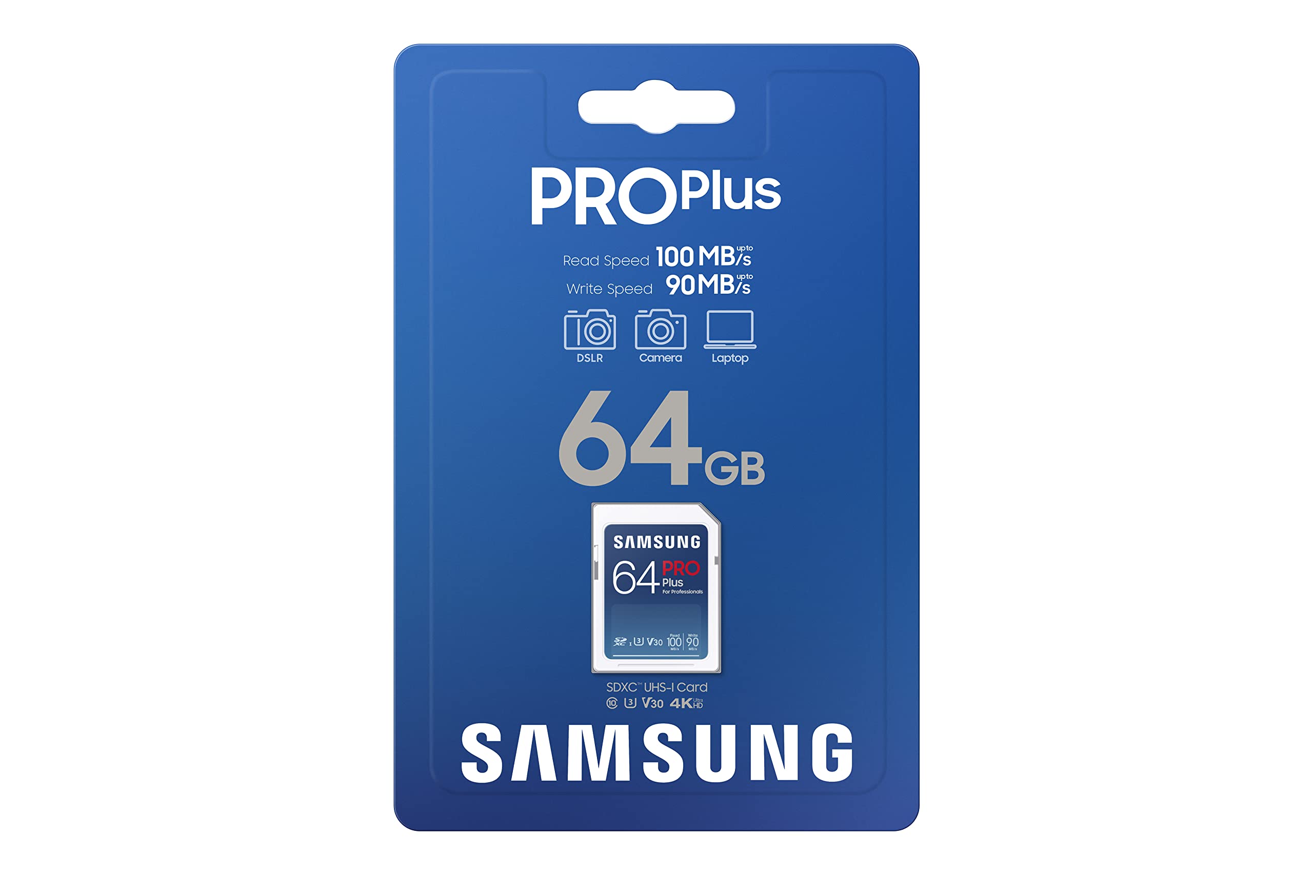 Samsung Pro Plus Sdxc 64Gb Full Size Sd Memory Card W/Adapter, Supports 4K Uhd Video, Storage Expansion For Digital Media Profes