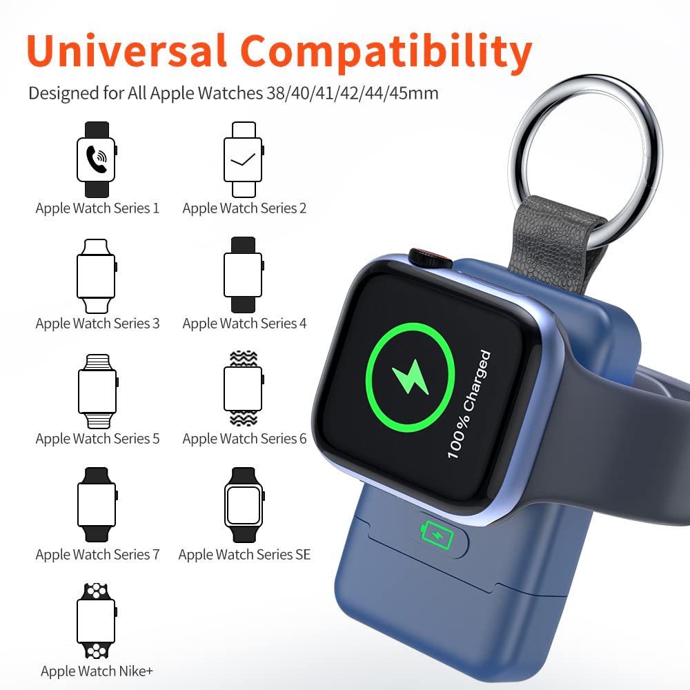 Portable Wireless Charger For Apple Watch,Huoto Upgraded Iwatch Charger 1400Mah Smart Keychain Power Bank,Portable Magnetic Iwat