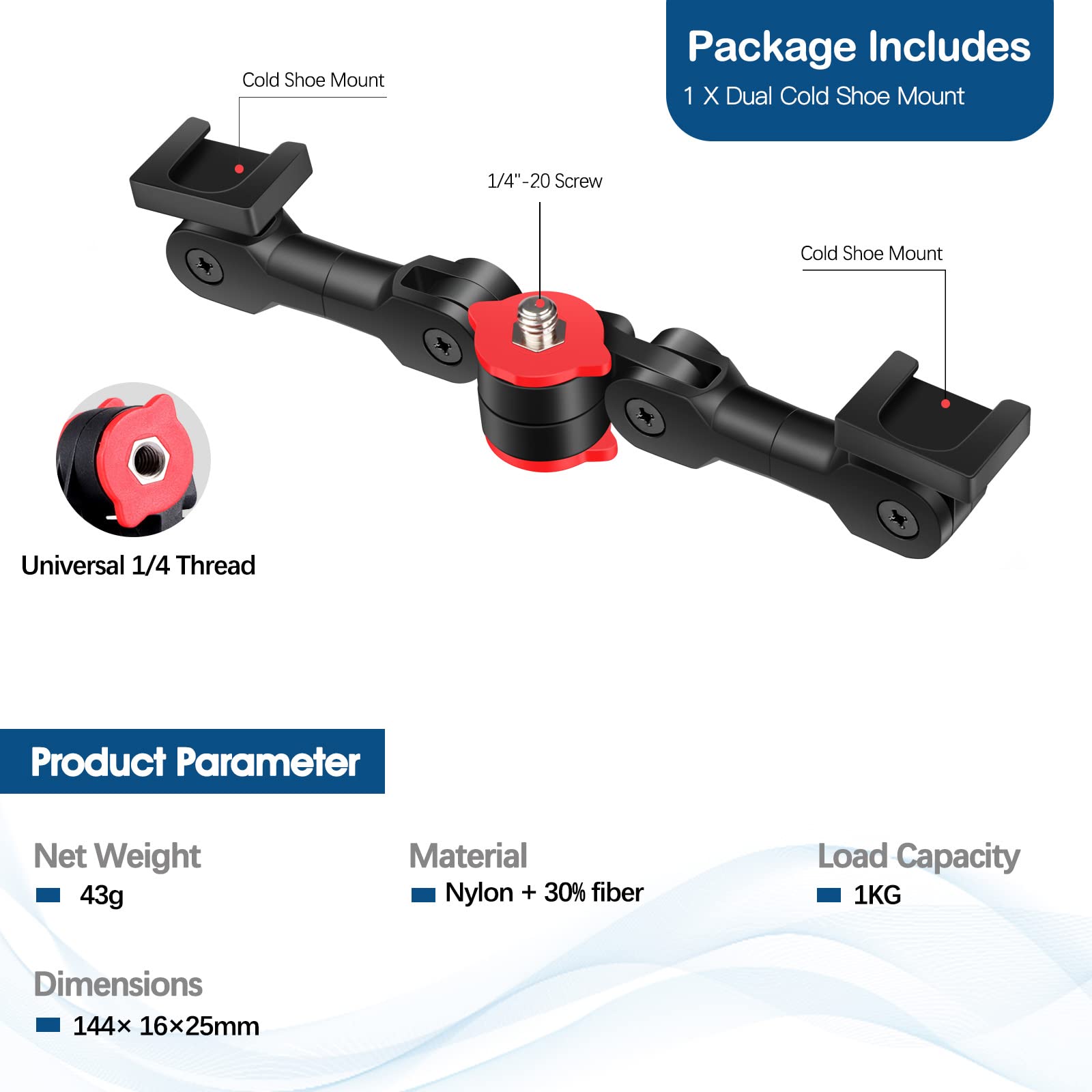 Chromlives Dual Cold Shoe Mount Universal Cold Shoe Adapter With 1/4 Thread Holes Rotatable Camera Shoe Extension Bracket For Mi