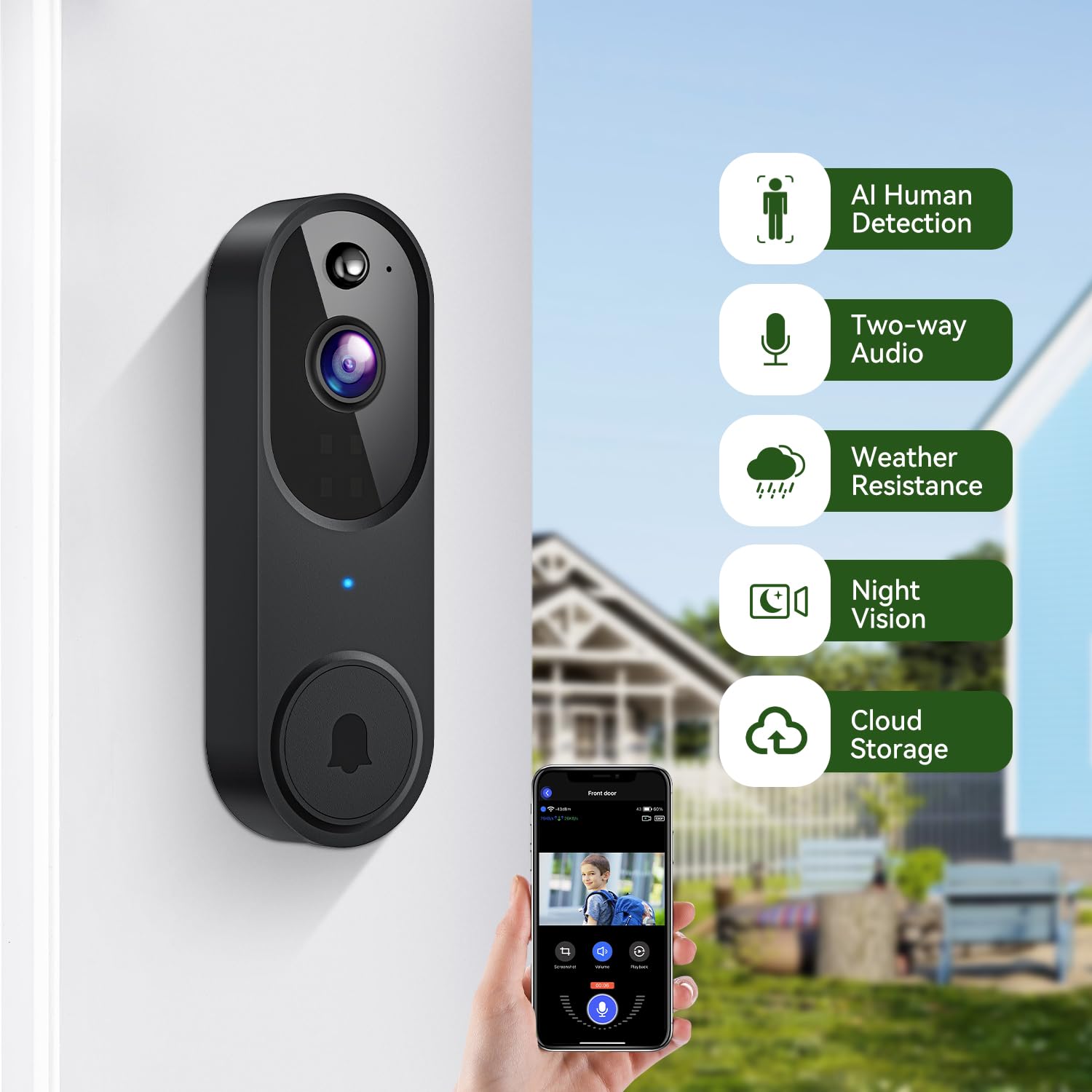 Hopeflex 1080P Smart Wireless Video Doorbell Camera With Chime, Night Vision, Real Time Alerts, Ai Human Detection, 2.4G Wifi, T
