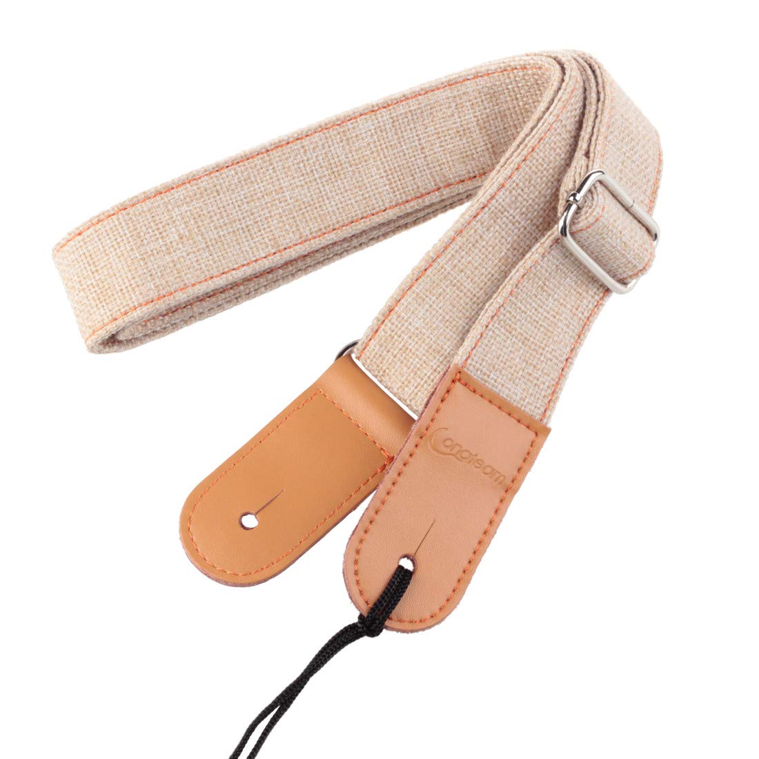 Longteam Simple Linen Leather Ukulele Strap Adjustable Length Durable Uke Straps With Nail, Rope, Picks (Beige)