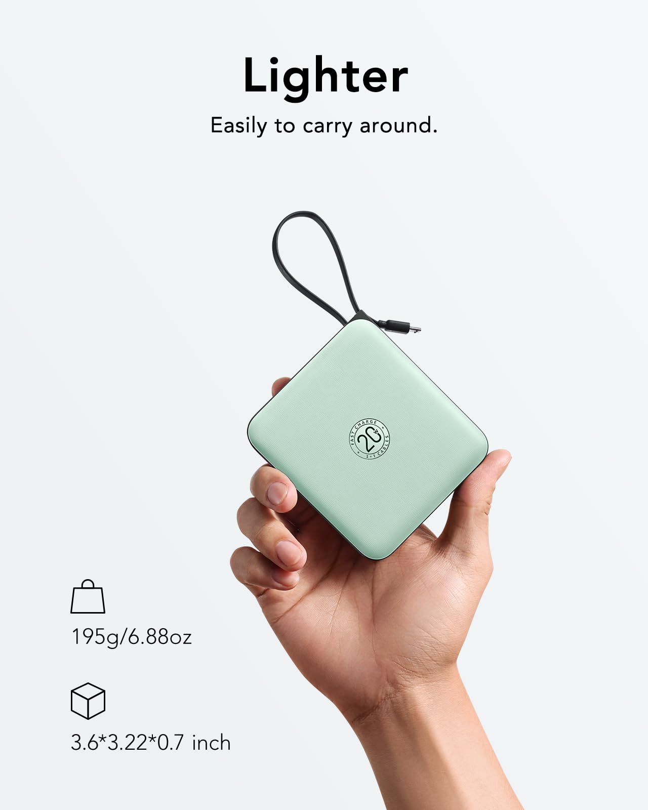 Vrurc Portable Charger Usb C, Power Bank With Built In Cable, 10000Mah 20W Battery Pack For Iphone 16 15 14 Samsung Galaxy S23 S