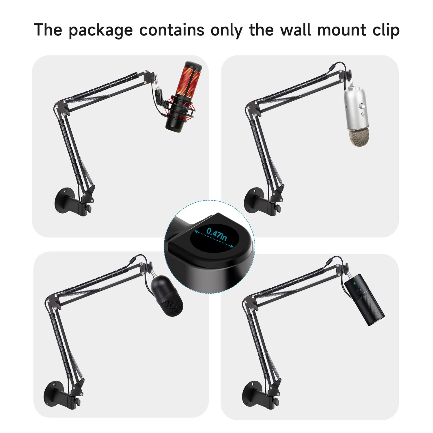 Youshares Wall Mount Boom Arm - Microphone Holder For Stand, Vertical Surface Mount And Freely Swiveling Metal Clip Suitable For