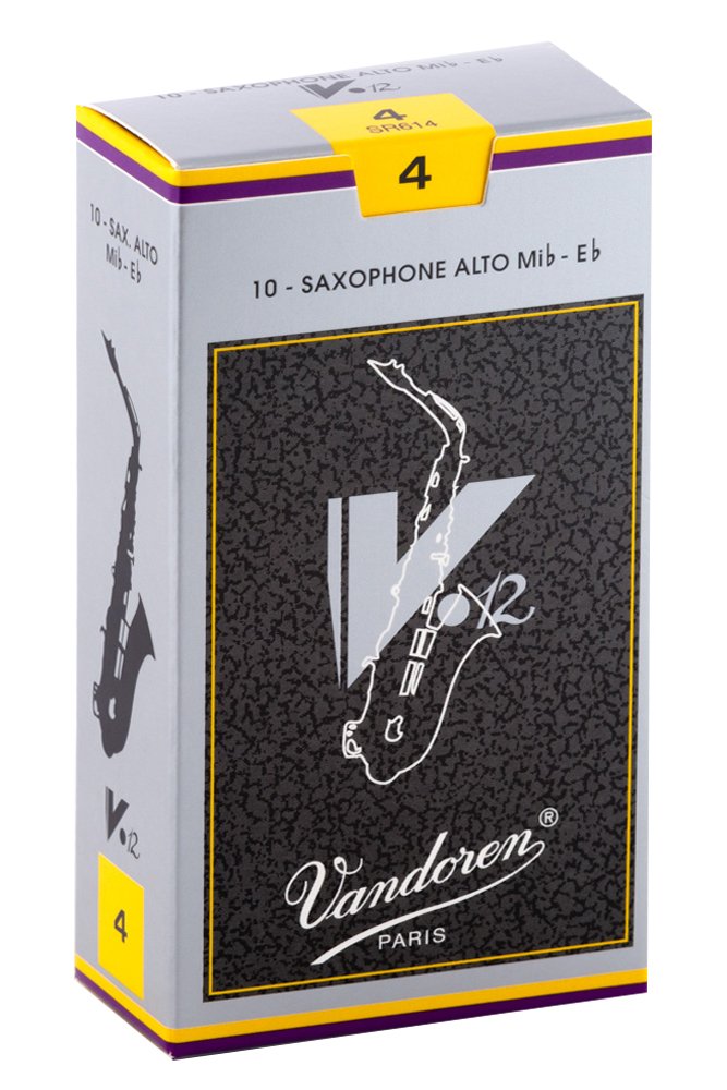 Vandoren Sr614 Alto Sax V.12 Reeds Strength 4; Box Of 10, Black