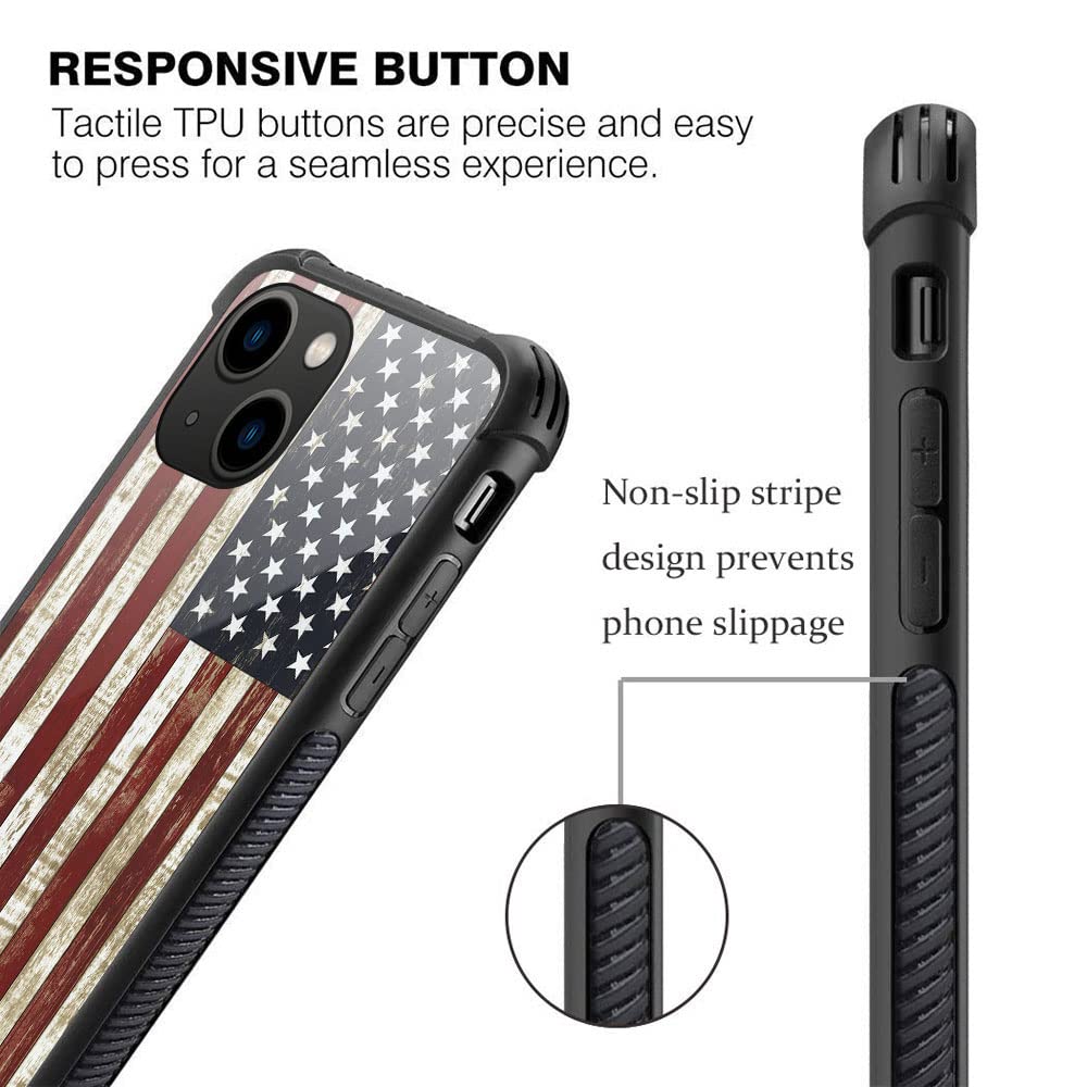 ZHEGAILIAN iPhone 14 Phone Case Anti-Scratch Organic Glass TPU Wooden Flag Pattern