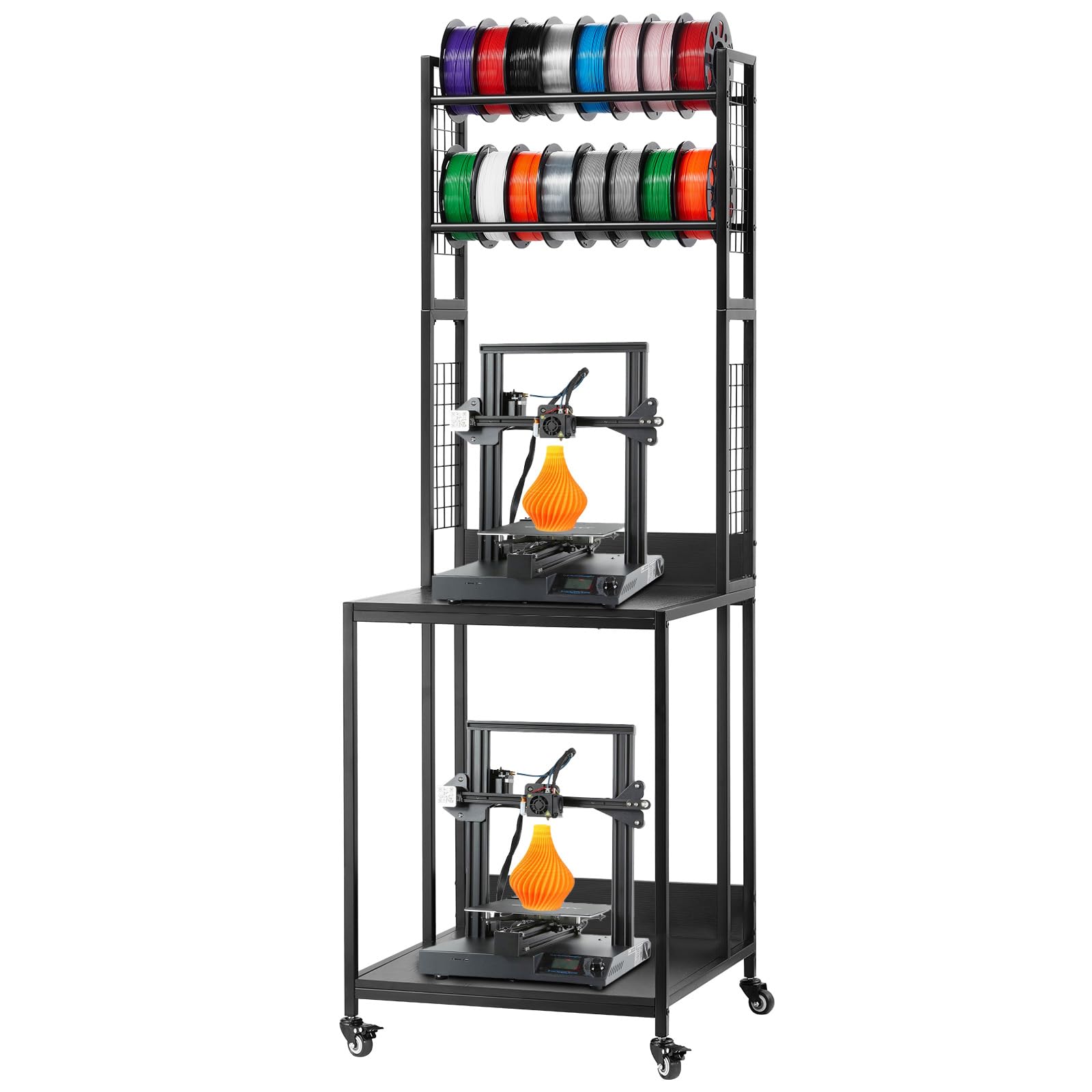 VEVOR 3D Printer Filament Storage Rack, 4-Tier 3D Printer Stand with Filament Storage, Spools Holder Racks Cart with Wheels, Fil