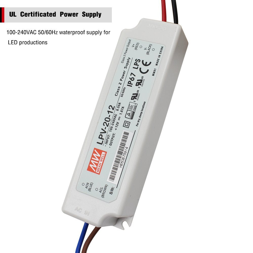 Ul Certified Mean Well Lpv Series Power Supply Driver Transformer Lpv 20 12 Water Proof 12V Output Voltage 20 Wattage