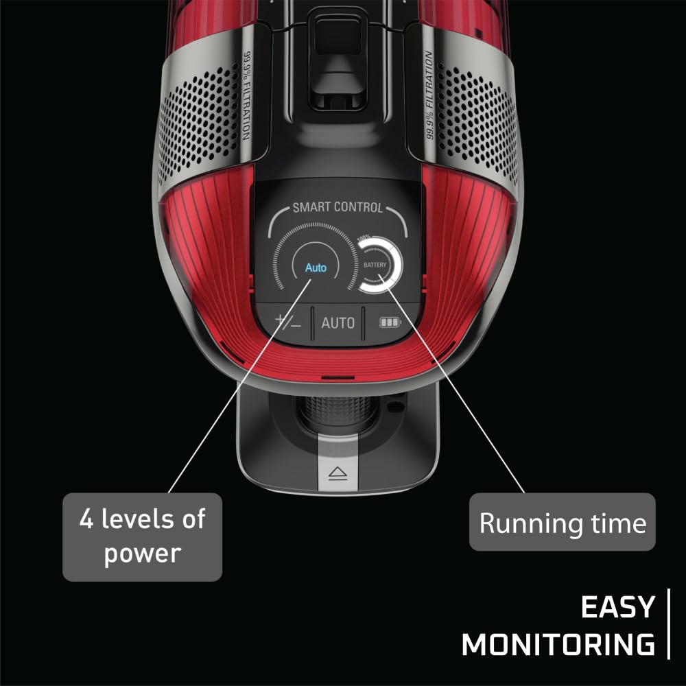 Rowenta, Cordless Vacuum Cleaner, X Force Flex 12.60 Vacuum, 30.4 Oz Xl Dust Container, Flex Technology, Automatic Floor Detection, 45Min Run Time, 3Hr Charging Time, For Pet, 150 Air Watts, Red