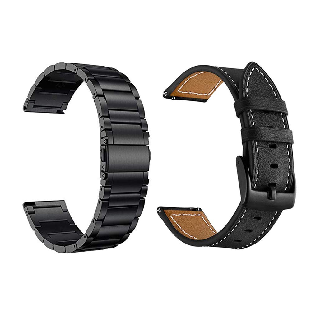 YEEJOK Vivoactive 6/5/3 Bands for Men Women, 20mm Watch Bands Replacement Metal + Leather Compatible for Garmin Venu/Venu Sq/Ven