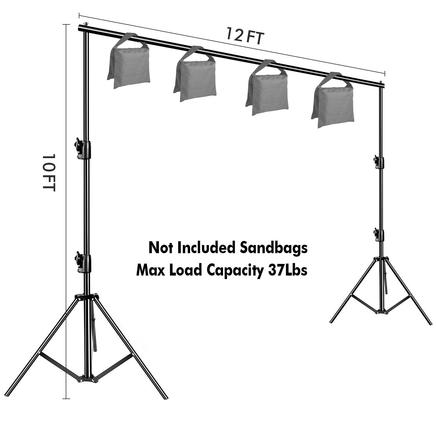 Hyj Inc 12Ft X 10Ft Photo Video Studio Heavy Duty Adjustable Photography Muslin Backdrop Stand Background Support System Kit Wit