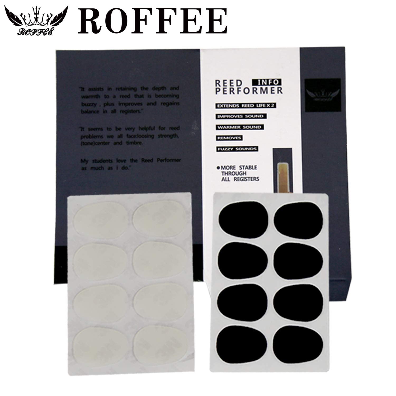 Roffee Alto/Tenor Saxophone Mouthpiece Cushions Patches Pads,2 Packs 0.5Mm (8 Pcs Black&8 Pcs White)