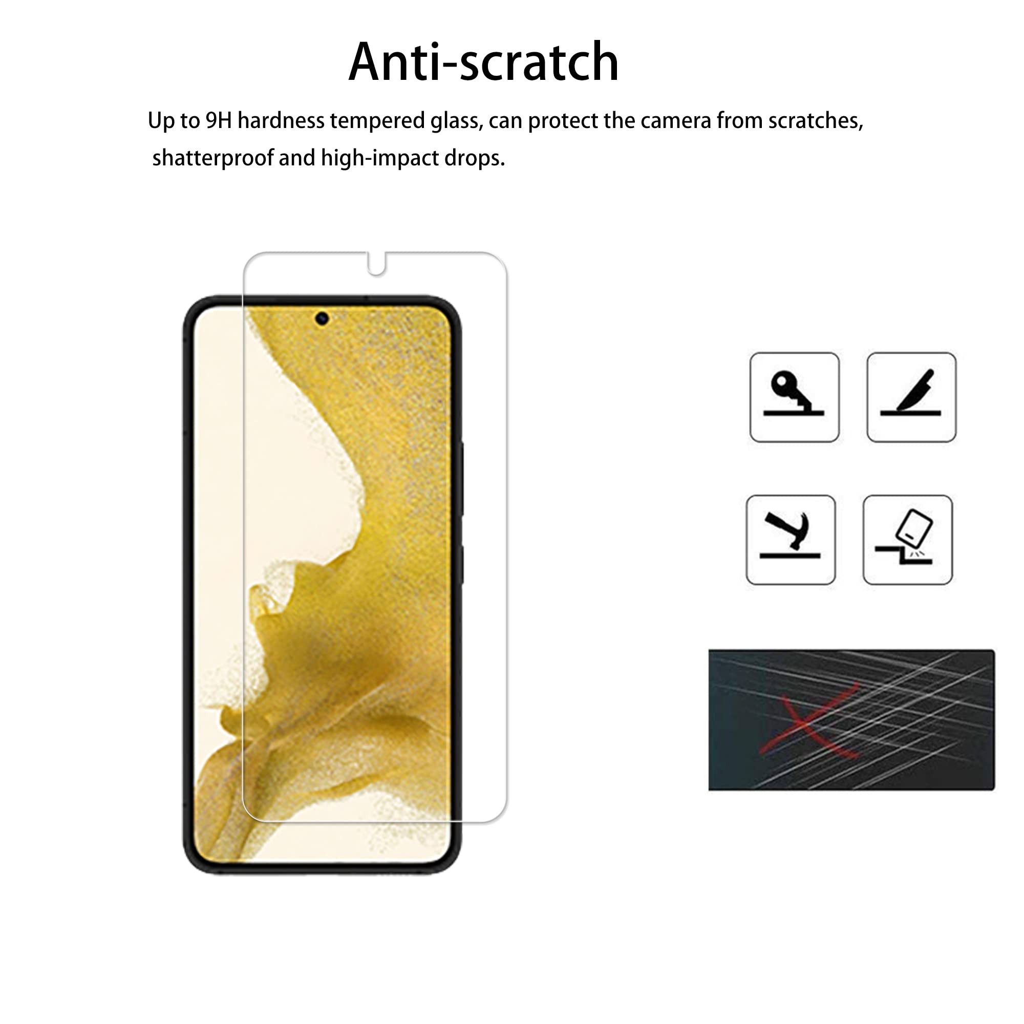 Hkkais Easy Alignment Frame Designed For Samsung Galaxy S22 5G Tempered Glass Screen Protector 2 Pack Camera Lens Protector Film