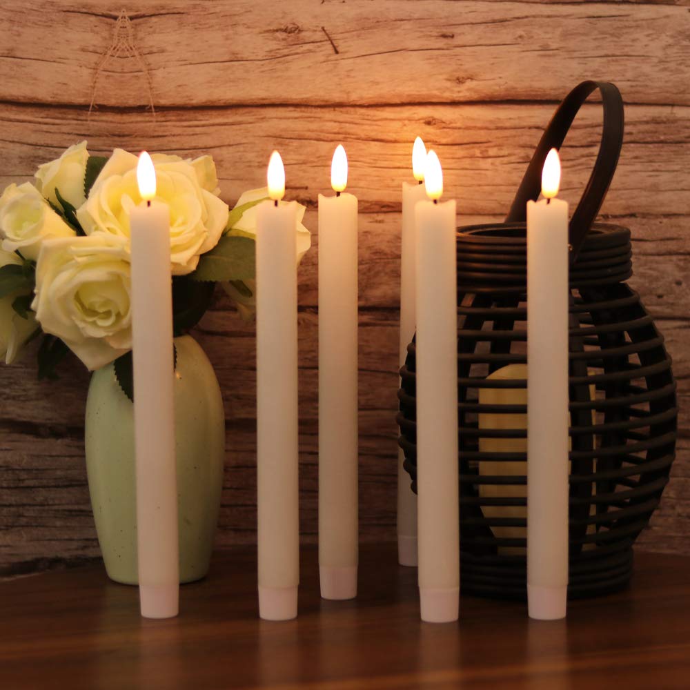 Wondise White Flameless Taper Candles With Timer, 6 Pack Battery Operated Led Flickering Real Wax Candle For Christmas Thanksgiv