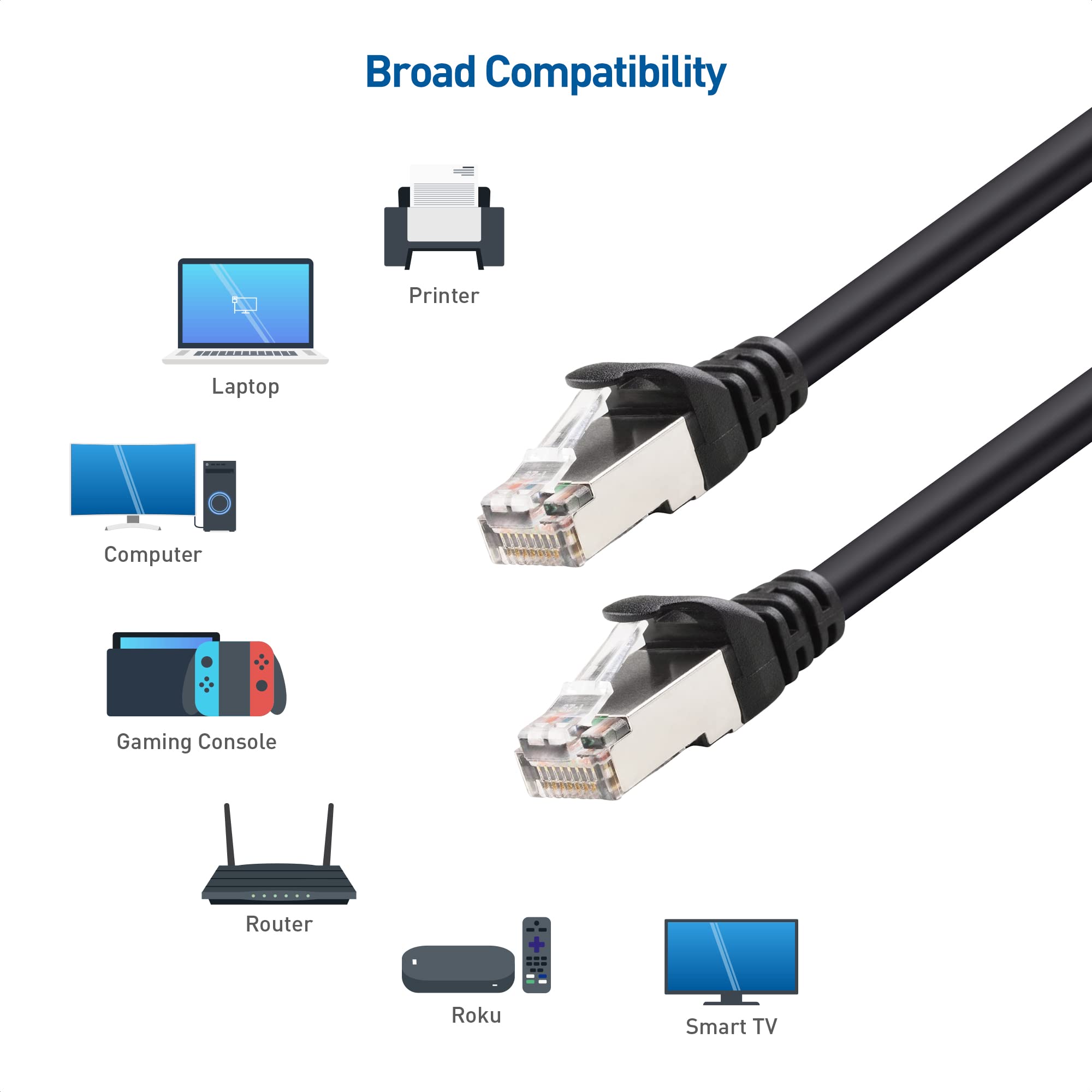 Cable Matters 10Gbps 5 Pack Snagless Shielded Cat 6A Ethernet Cable   7ft, Cat 6A Cable, Cat6A Cord, Ethernet Cord, Black