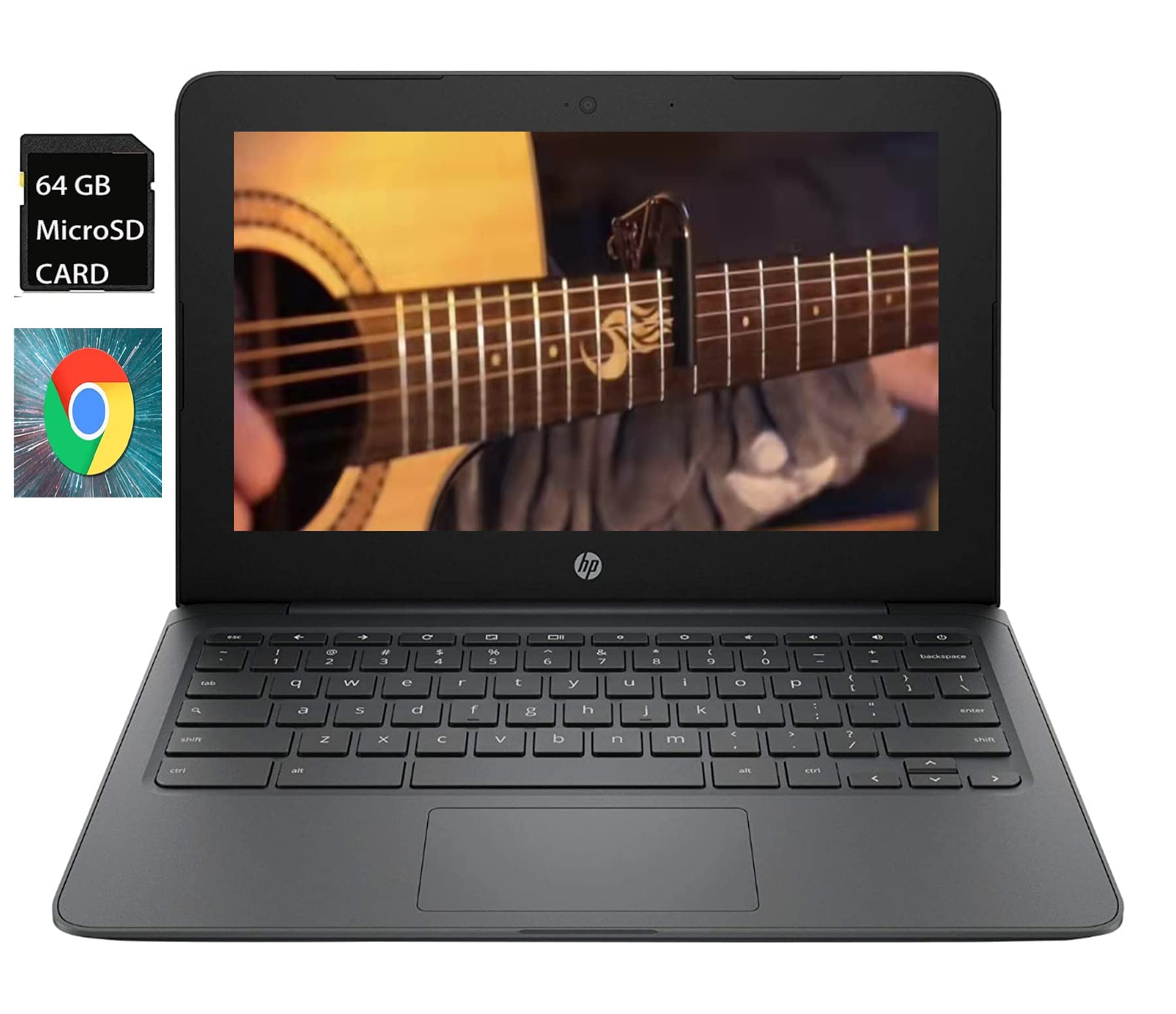 HP 11.6' HD 1366 x 768 WLED Backlit Chromebook, Intel Celeron N3350 up to 2.4GHz, 4GB Memory, 32GB eMMC, Wireless AC, Bluetooth, Webcam, Media Reader, USB 3.1 C, Chrome OS, with 64GB Micro SD Card