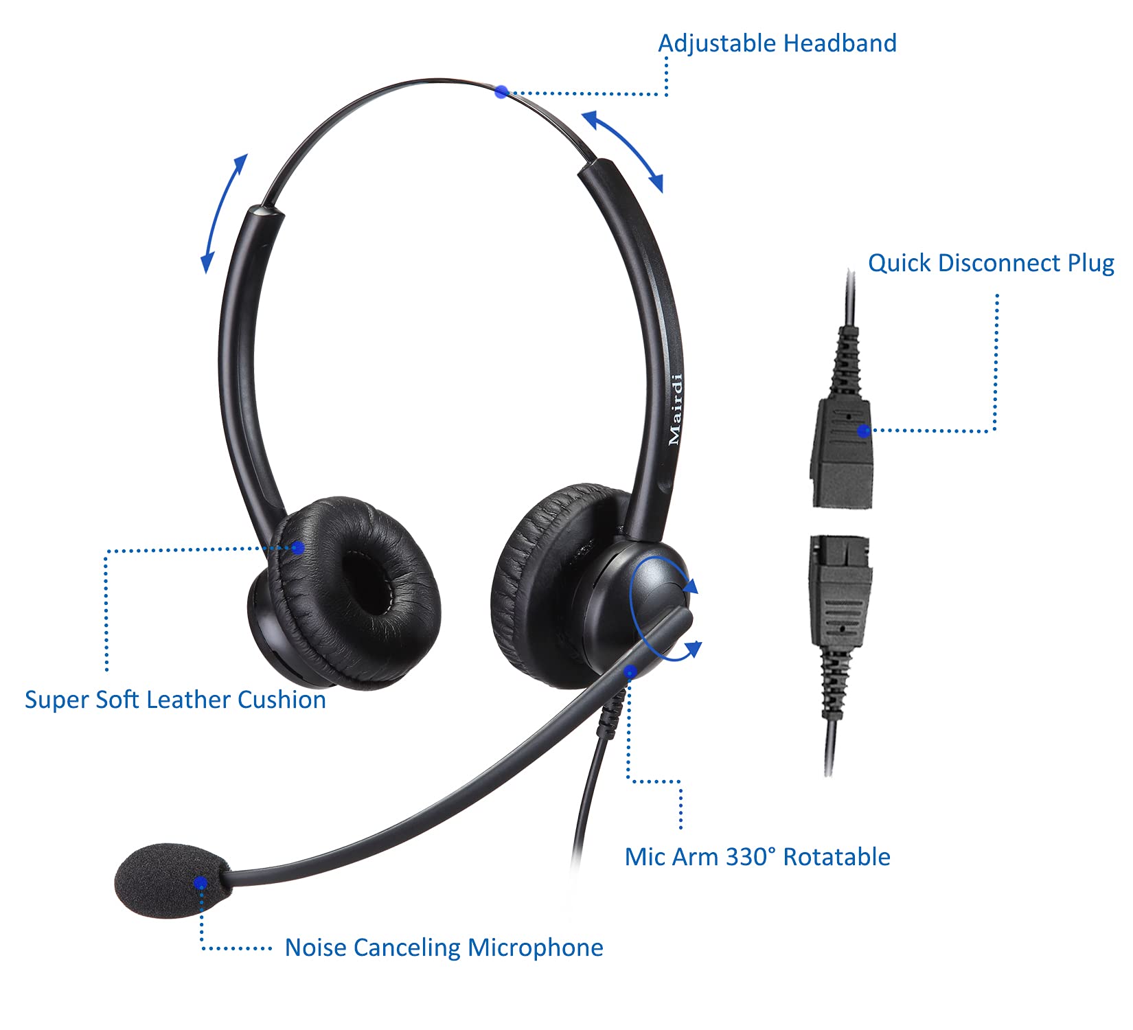 Mairdi Call Center Headset With Microphone Noise Canceling, Office Phone Headset With Rj9 Jack & 3.5Mm Connector For Landline De