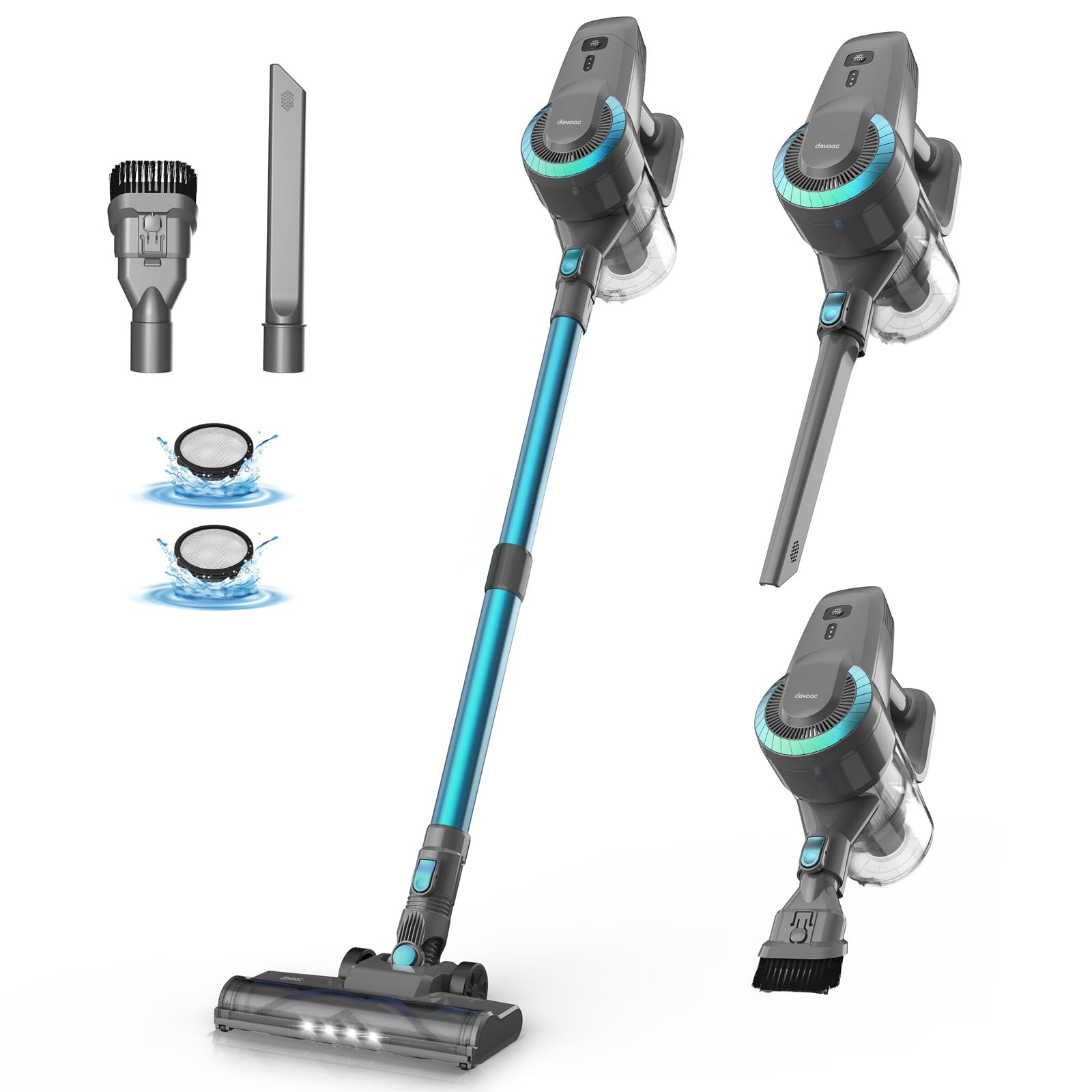 Devoac N300 Cordless Vacuum Cleaner, 6 In 1 Lightweight Stick Vacuum, 2200Mah Battery Up To 40Mins Runtime, Powerful Handheld Va