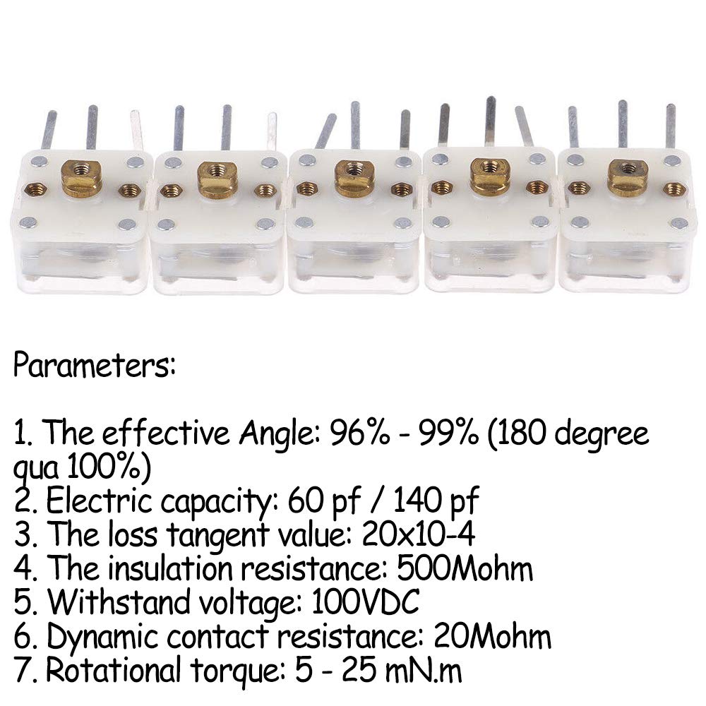 Acxico 5Pcs 223P Duplex Radio Variable Capacitor 60Pf/140Pf 2.1Mm Hole Shaft For Pocket Radio Accessories