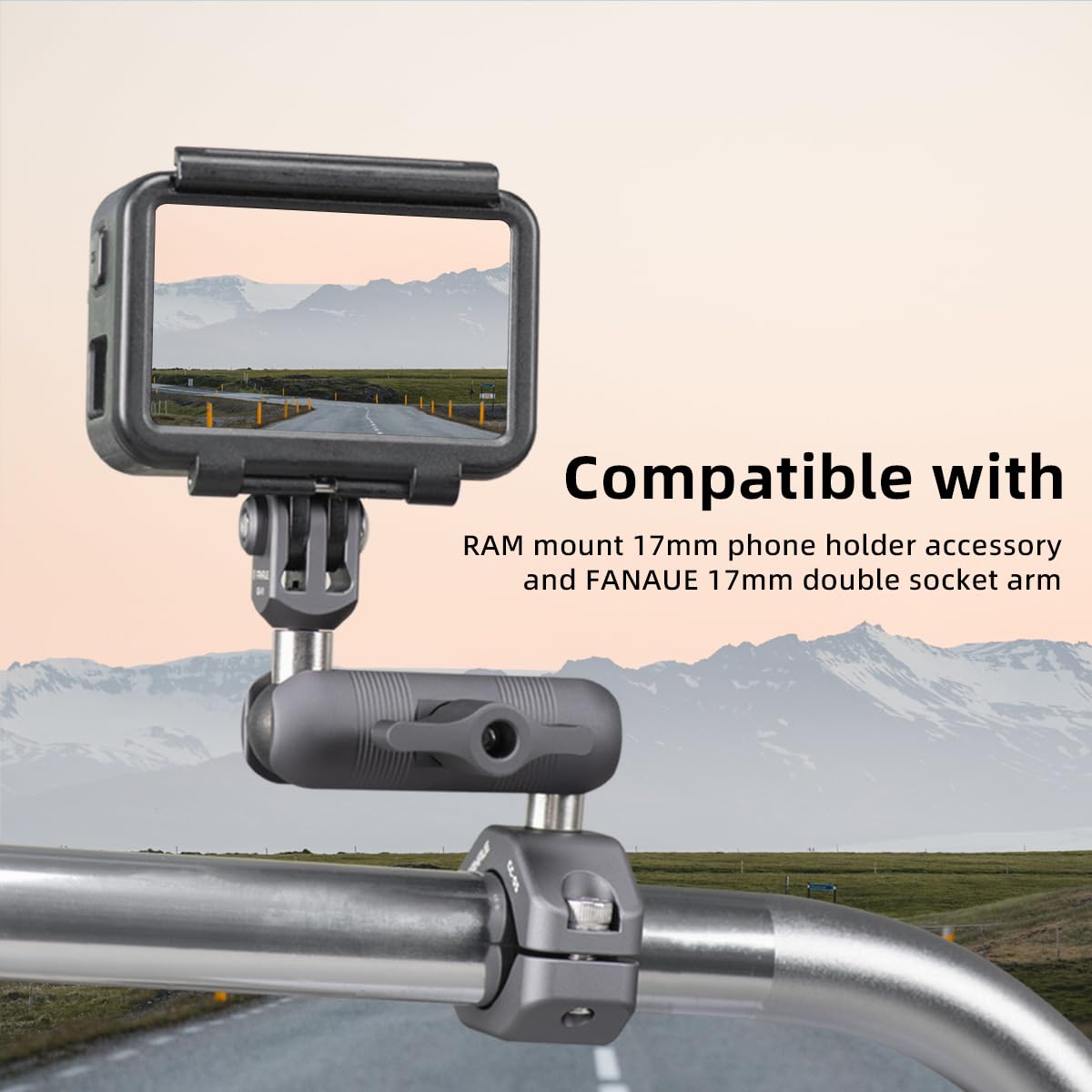 Fanaue B 17 Aluminum 17Mm Ball Head Adapter With 1/4 Inch Thread Compatible With Garmin Gps Mount And 17Mm Double Socket Arm For