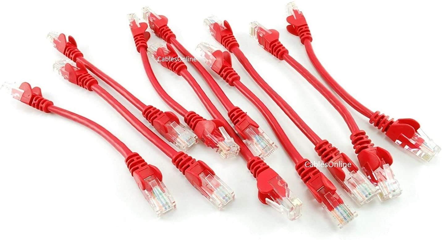 CablesOnline 10-Pack 6-inch (0.5ft) CAT5e UTP Ethernet RJ45 Full 8-Wire Red Patch Cable, (U-000RD-10)