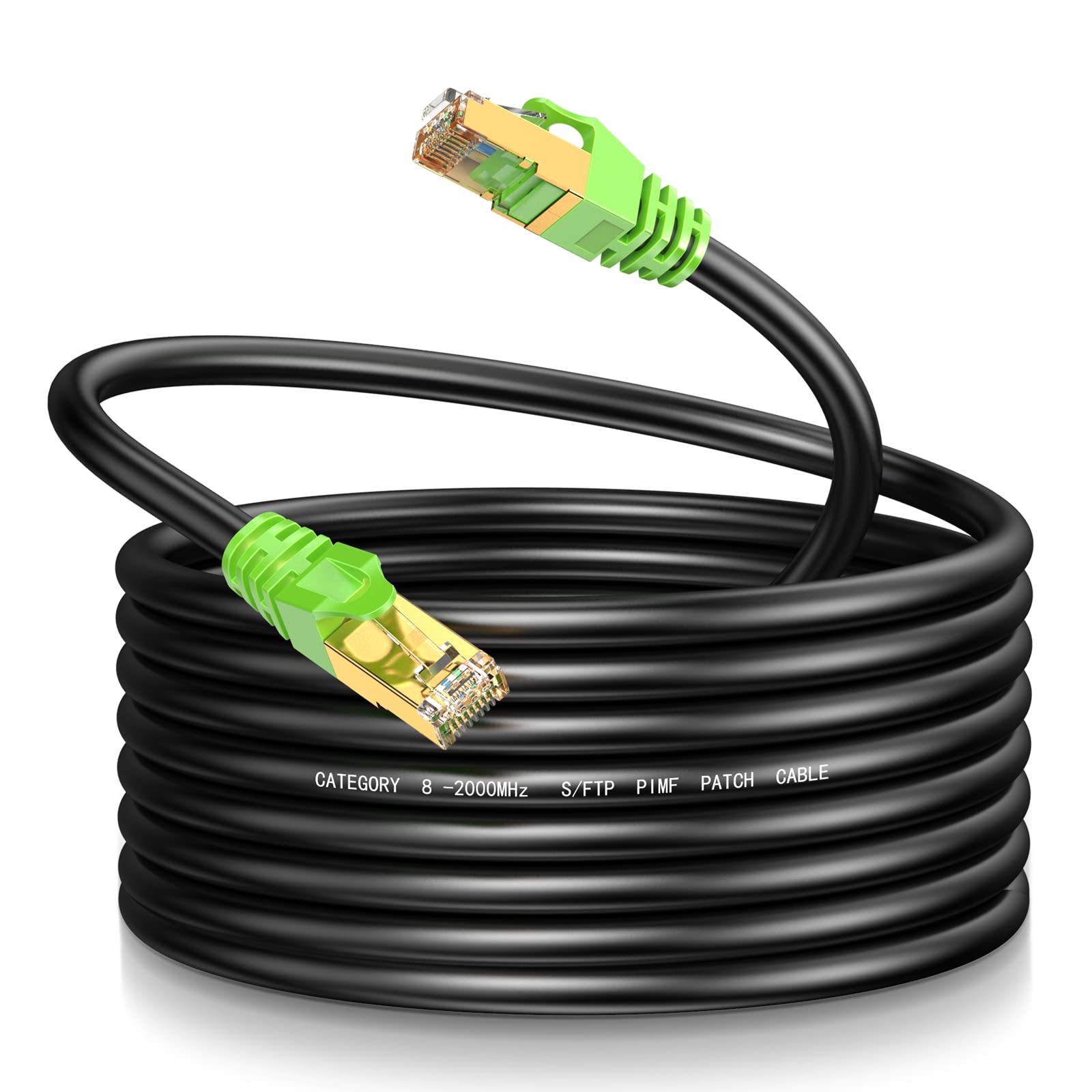Lekvkm Cat8 Ethernet Cable 15Ft S/Ftp Outdoor&Indoor Heavy Duty High Speed Cat8 Lan Network Cable 40Gbps 2000Mhz With Gold Plate