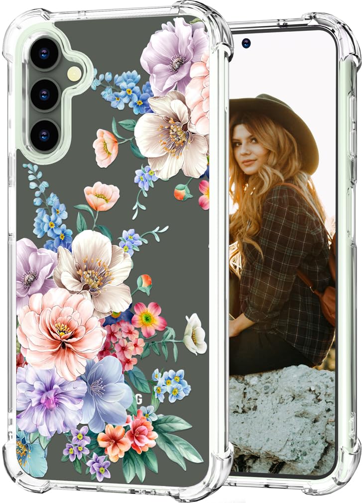 Hungo Compatible With Samsung Galaxy S23 Plus Case Floral Flower Cute Clear Design, Girly For Women Girls Floral Transparent S23