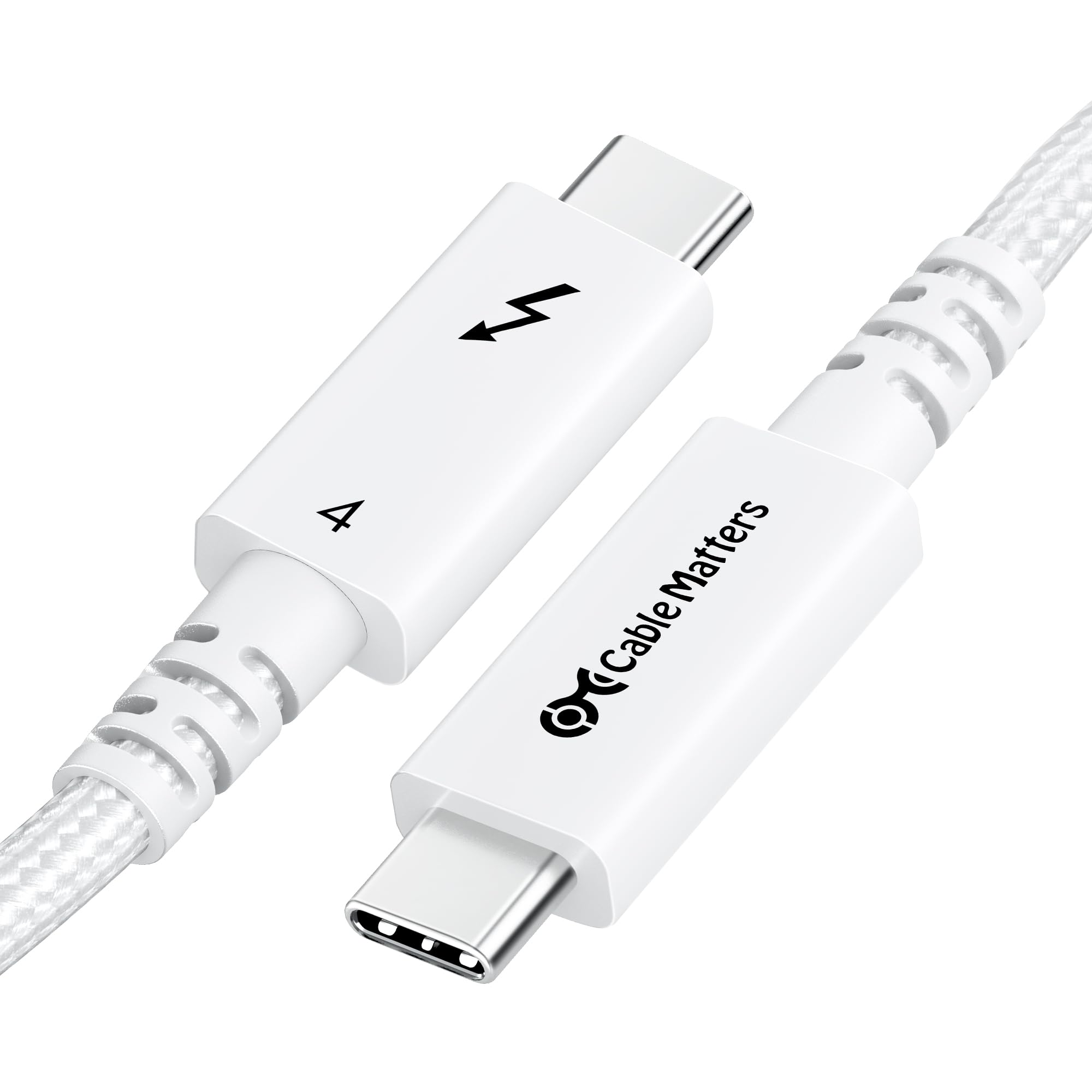 Cable Matters [Intel Certified] Braided 40Gbps Active Thunderbolt 4 Cable 6.6 ft in White with 100W Charging Power Delivery and 8K Video   Fully Compatible with Thunderbolt 3, USB 4 / USB4, and USB C