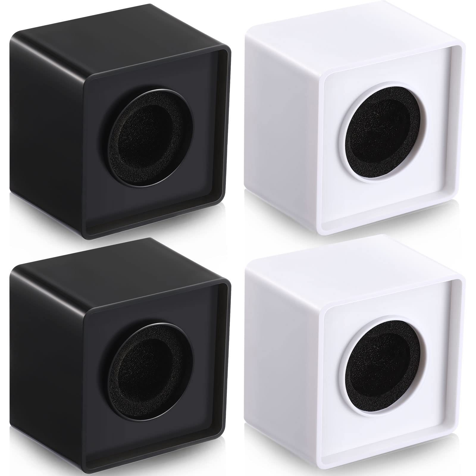 Landhoow 4 Pcs Mic Flags Square Cube Microphone Flags Station Portable Custom Interview Mic Station with Foam Microphone Accesso