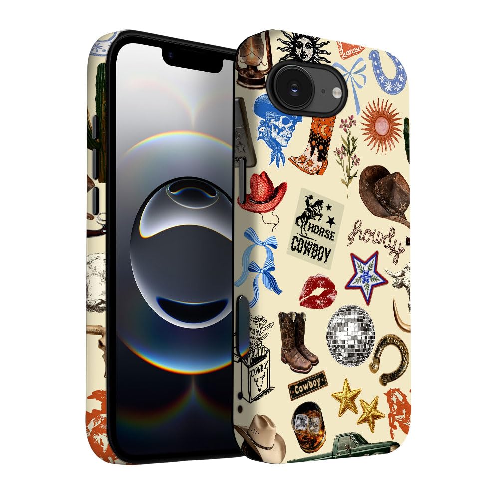 Yuzbira for iPhone 16E Case | Western Cowboy Collage | Slim Drop Protection Design