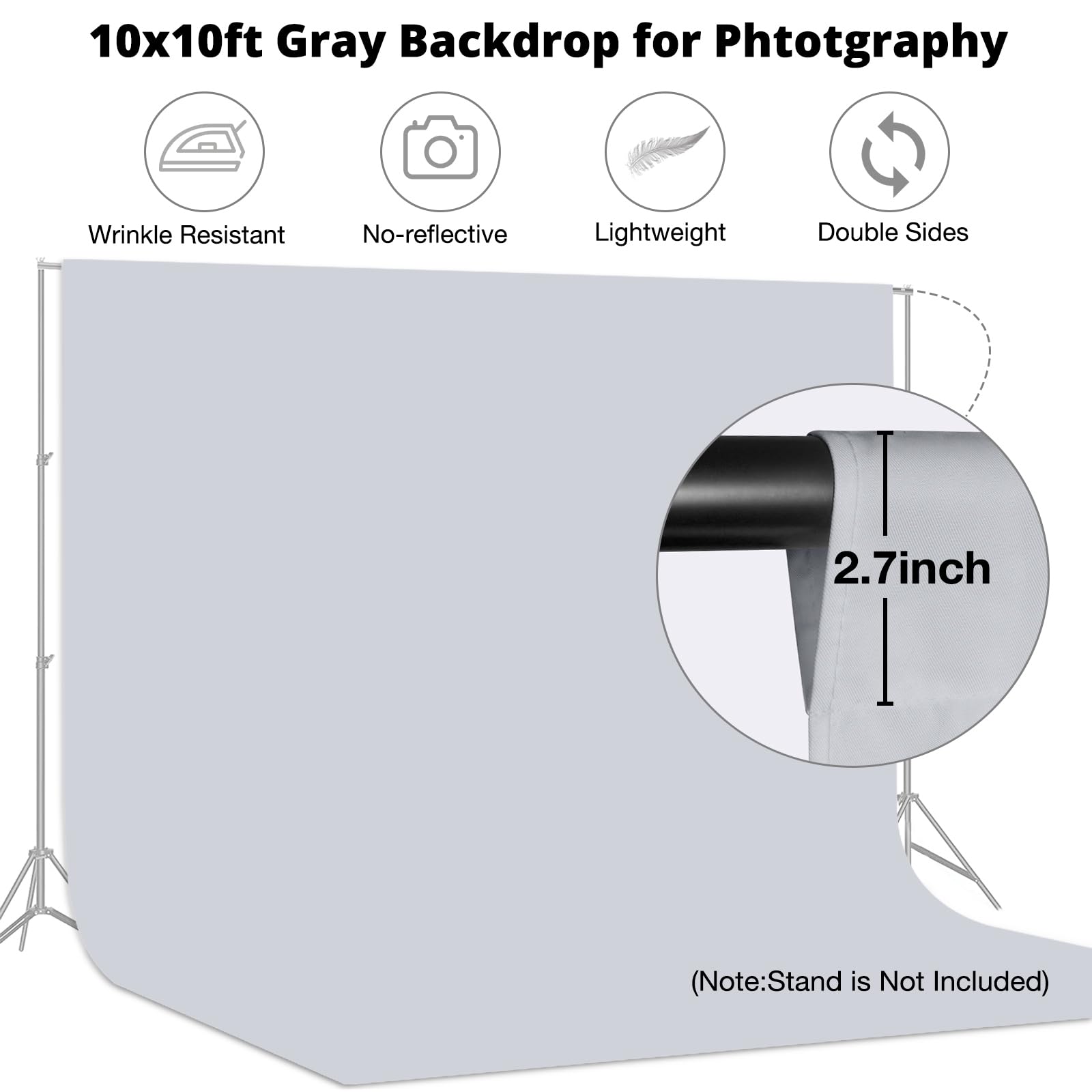 Aimosen 10X10 Ft Gray Backdrop Background For Photography Large Photo Backdrop Curtain Drapes, High Density Gray Screen Backdrop